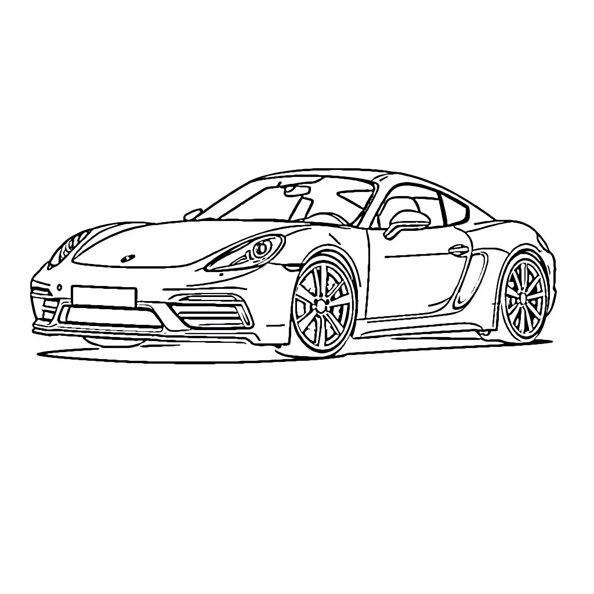 Porsche sports car in dynamic pose Coloring Page (free black-and-white line drawing printable PDF for all, from beginners to advanced learners, including children, teens, adults, and seniors)