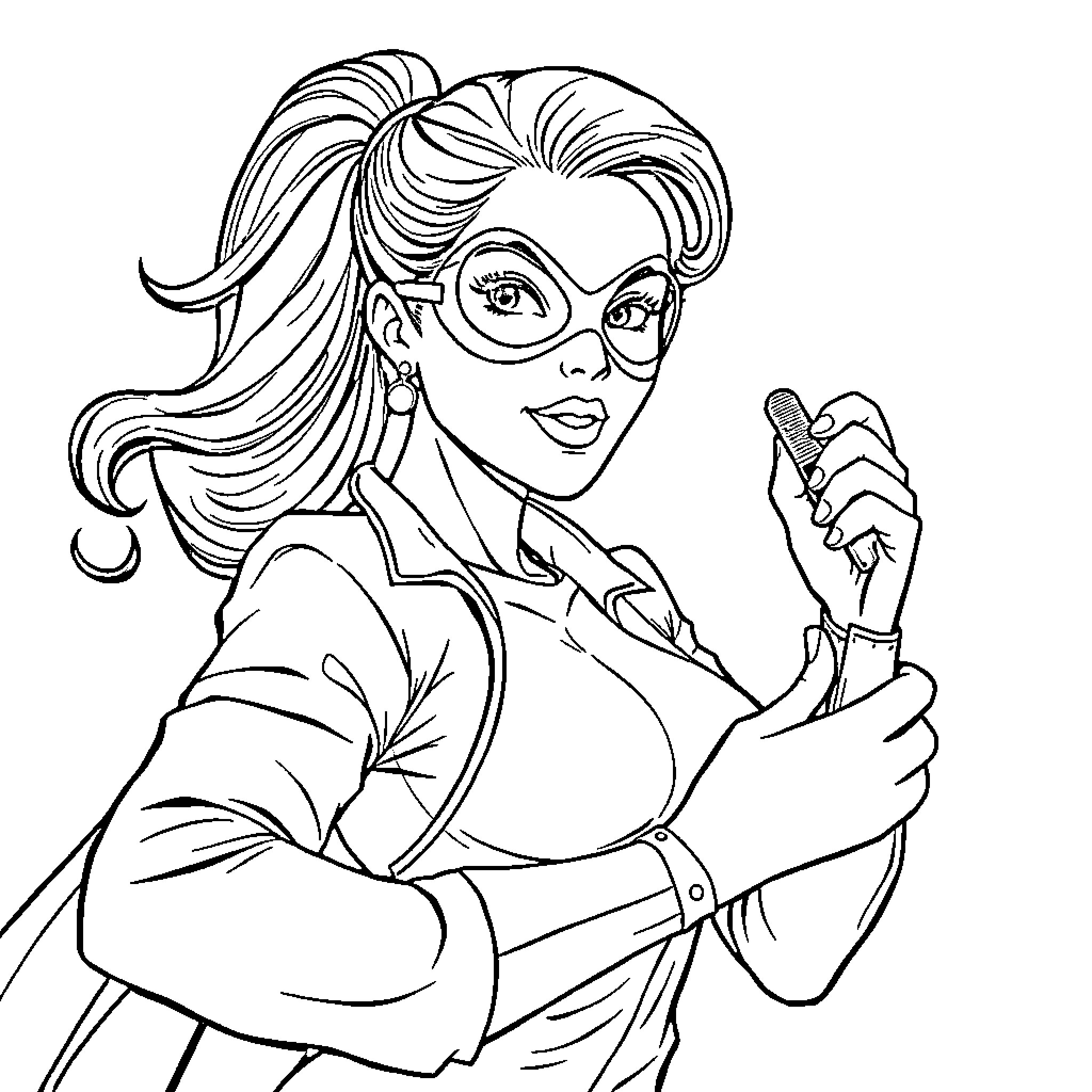 Cosmetologist applying makeup with professional tools Coloring Page (free black-and-white line drawing printable PDF for all, from beginners to advanced learners, including children, teens, adults, and seniors)