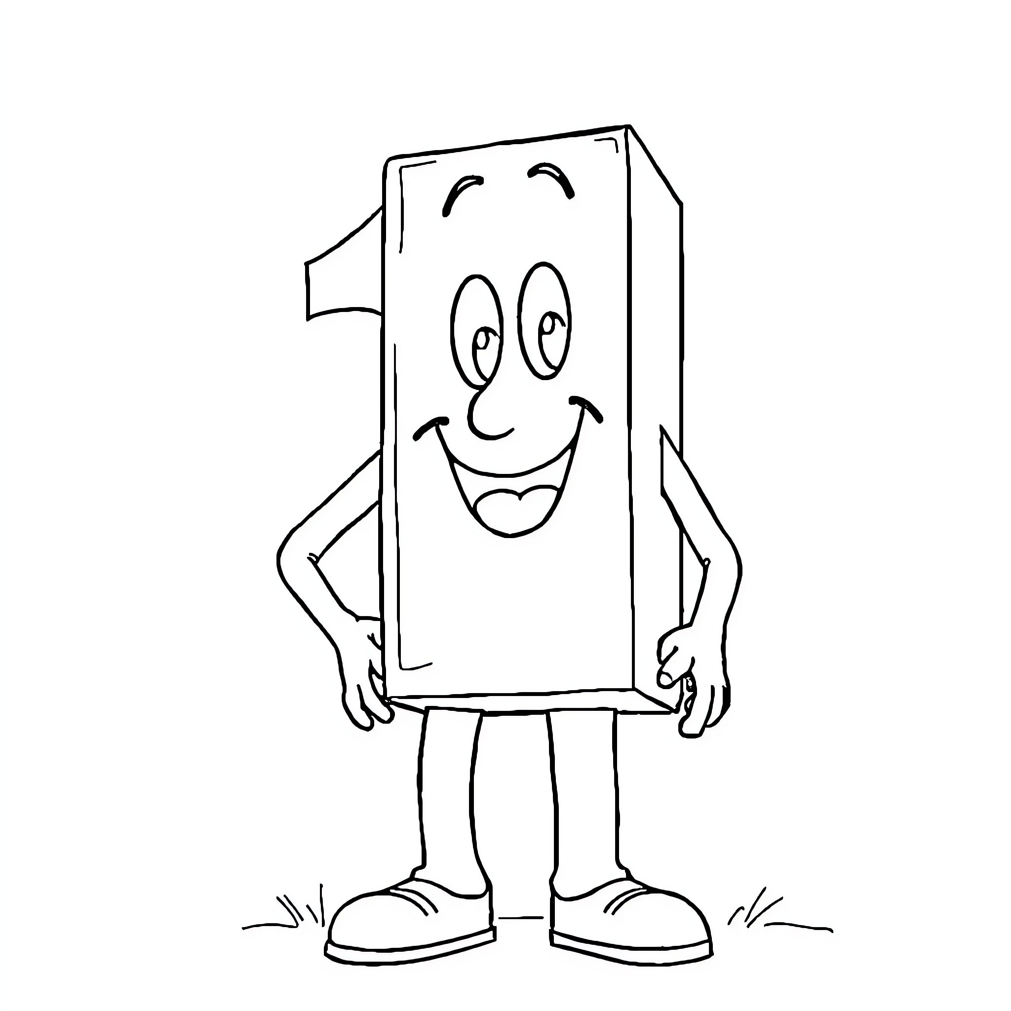 Numberblock having a cheerful expression Coloring Page (free black-and-white line drawing printable PDF for all, from beginners to advanced learners, including children, teens, adults, and seniors)