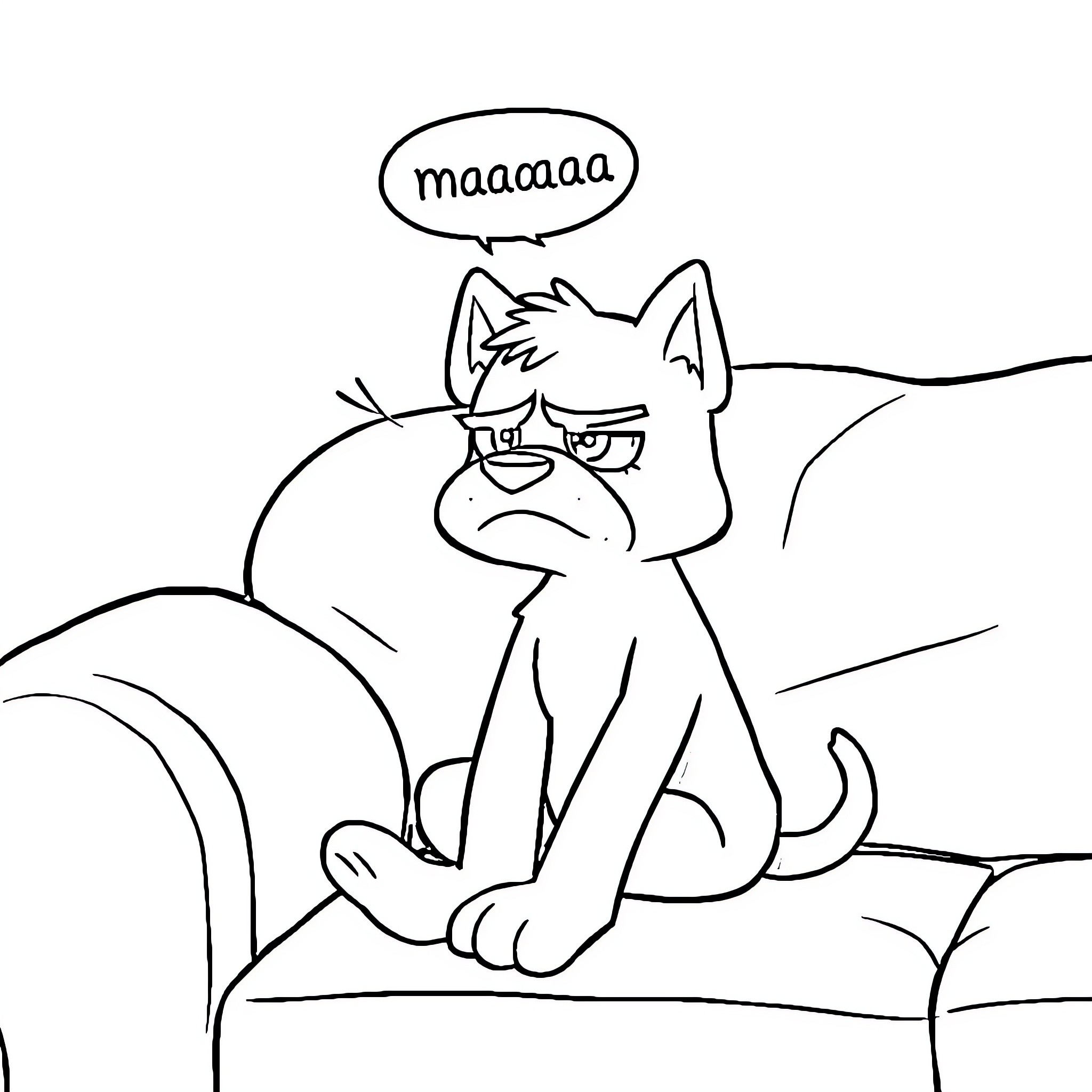 Bluey grumbling and pouting on the couch Coloring Page (free black-and-white line drawing printable PDF for all, from beginners to advanced learners, including children, teens, adults, and seniors)