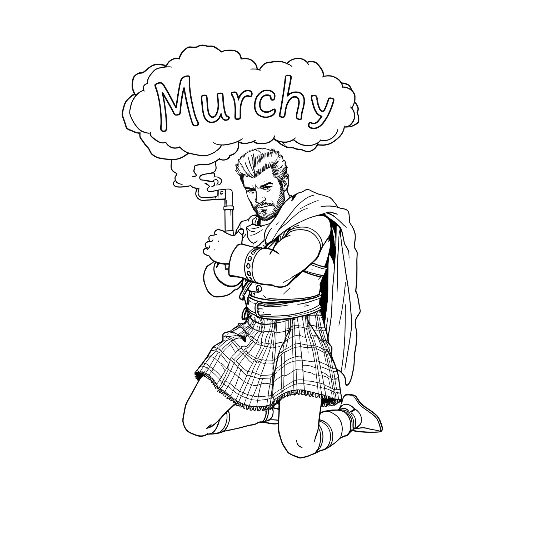 William Wallace in kilt fighting with sword Coloring Page (free black-and-white line drawing printable PDF for all, from beginners to advanced learners, including children, teens, adults, and seniors)