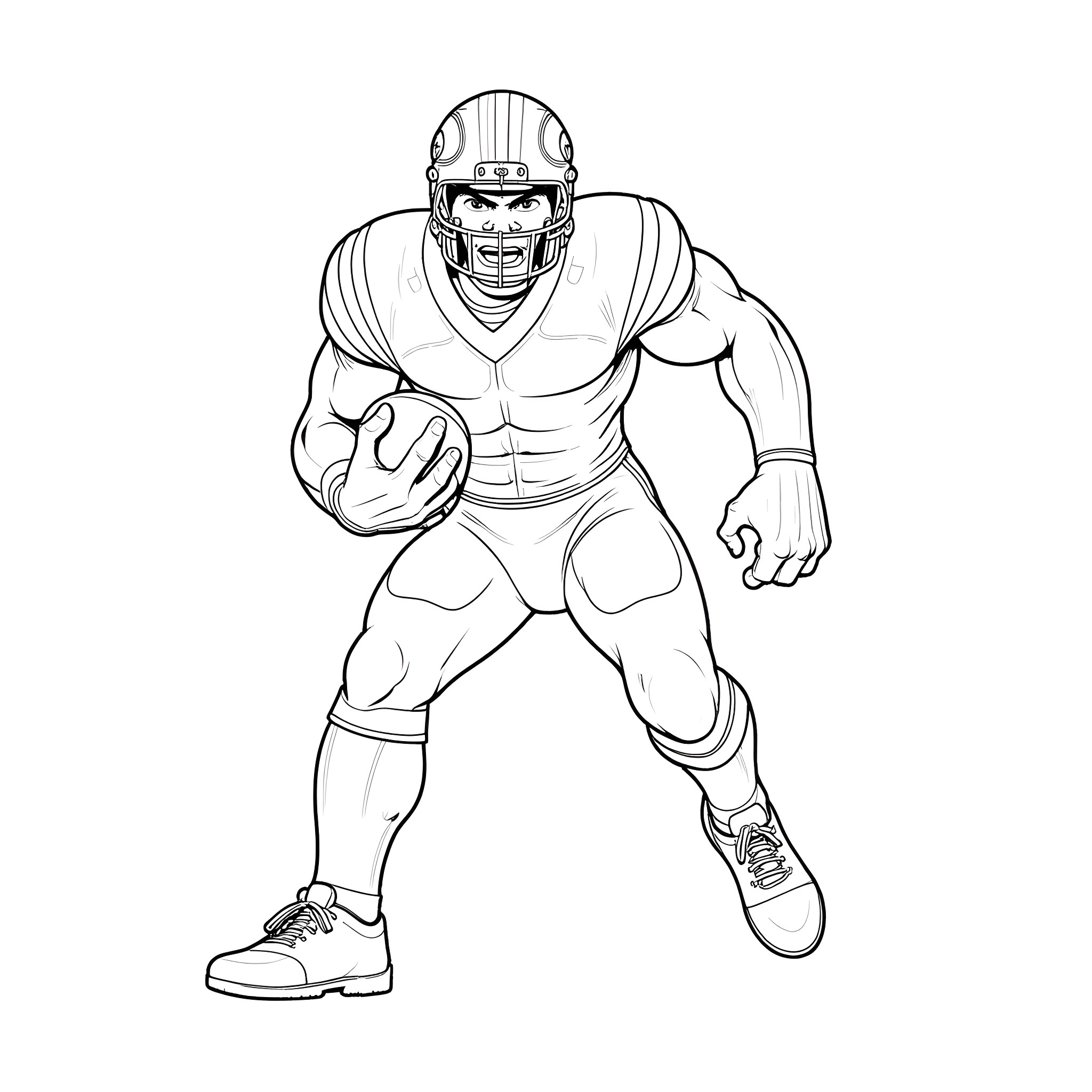Hulk football player in action stance Coloring Page (free black-and-white line drawing printable PDF for all, from beginners to advanced learners, including children, teens, adults, and seniors)