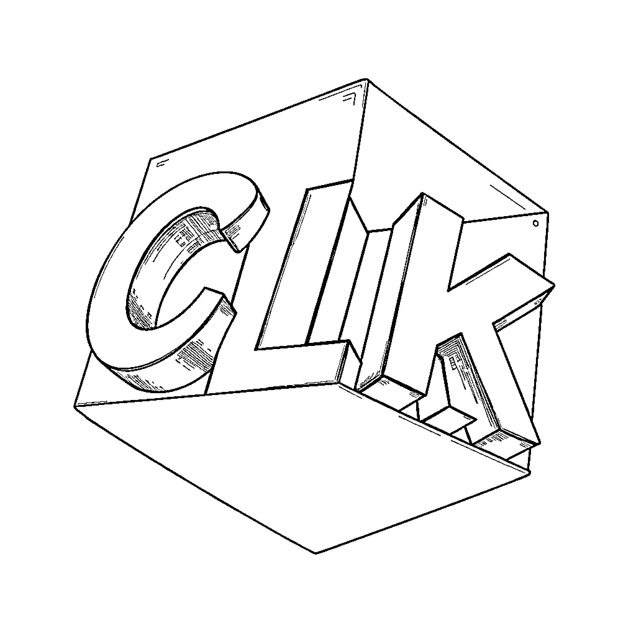 Letter Cube with 3D Typography Coloring Page (free black-and-white line drawing printable PDF for all, from beginners to advanced learners, including children, teens, adults, and seniors)