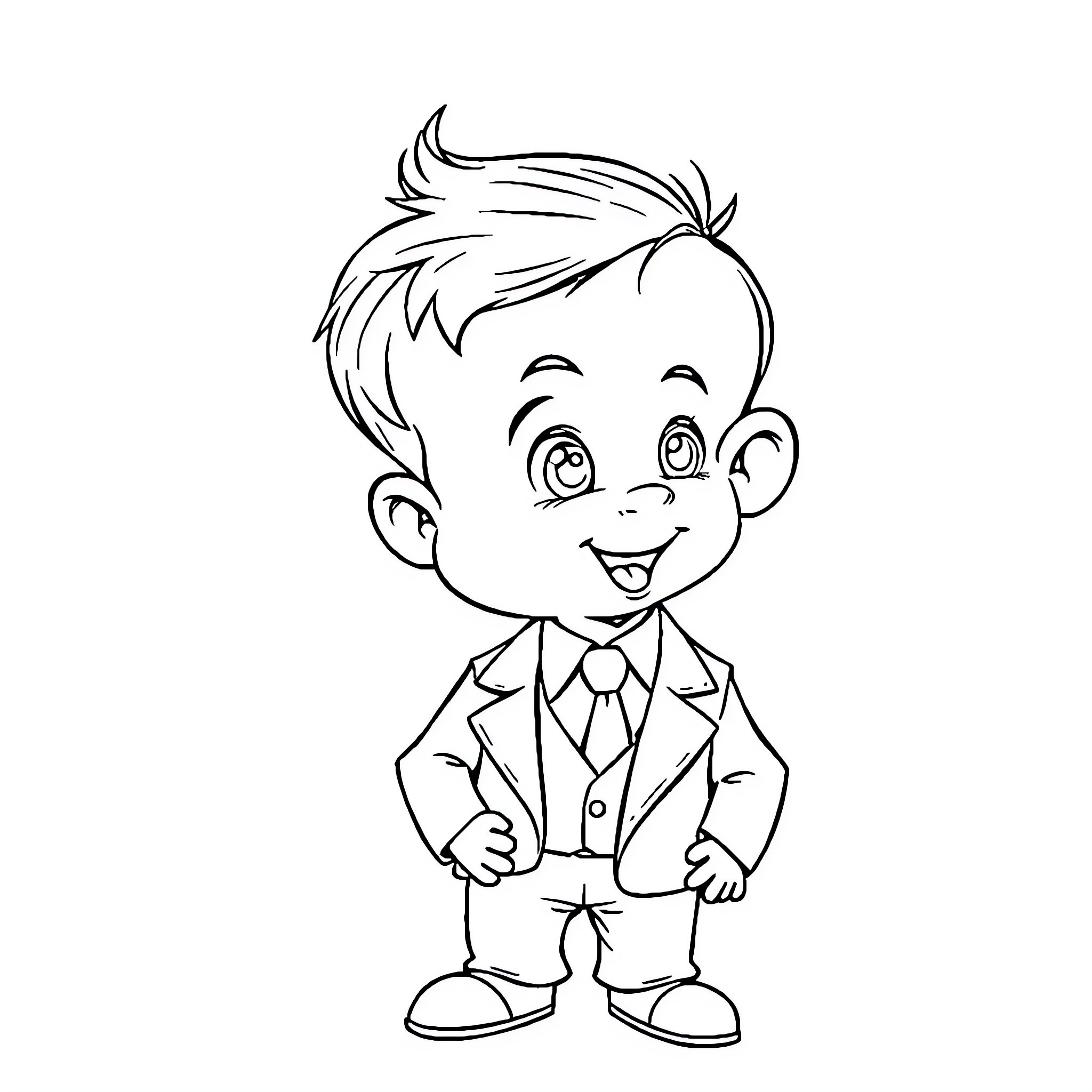 Boss Baby dressed in a suit and tie Coloring Page (free black-and-white line drawing printable PDF for all, from beginners to advanced learners, including children, teens, adults, and seniors)