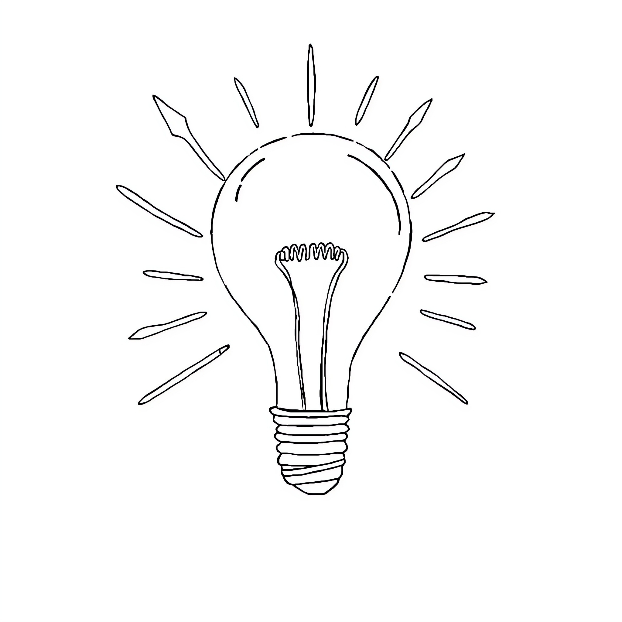 Outline of Illuminating Light Bulb Coloring Page (free black-and-white line drawing printable PDF for all, from beginners to advanced learners, including children, teens, adults, and seniors)