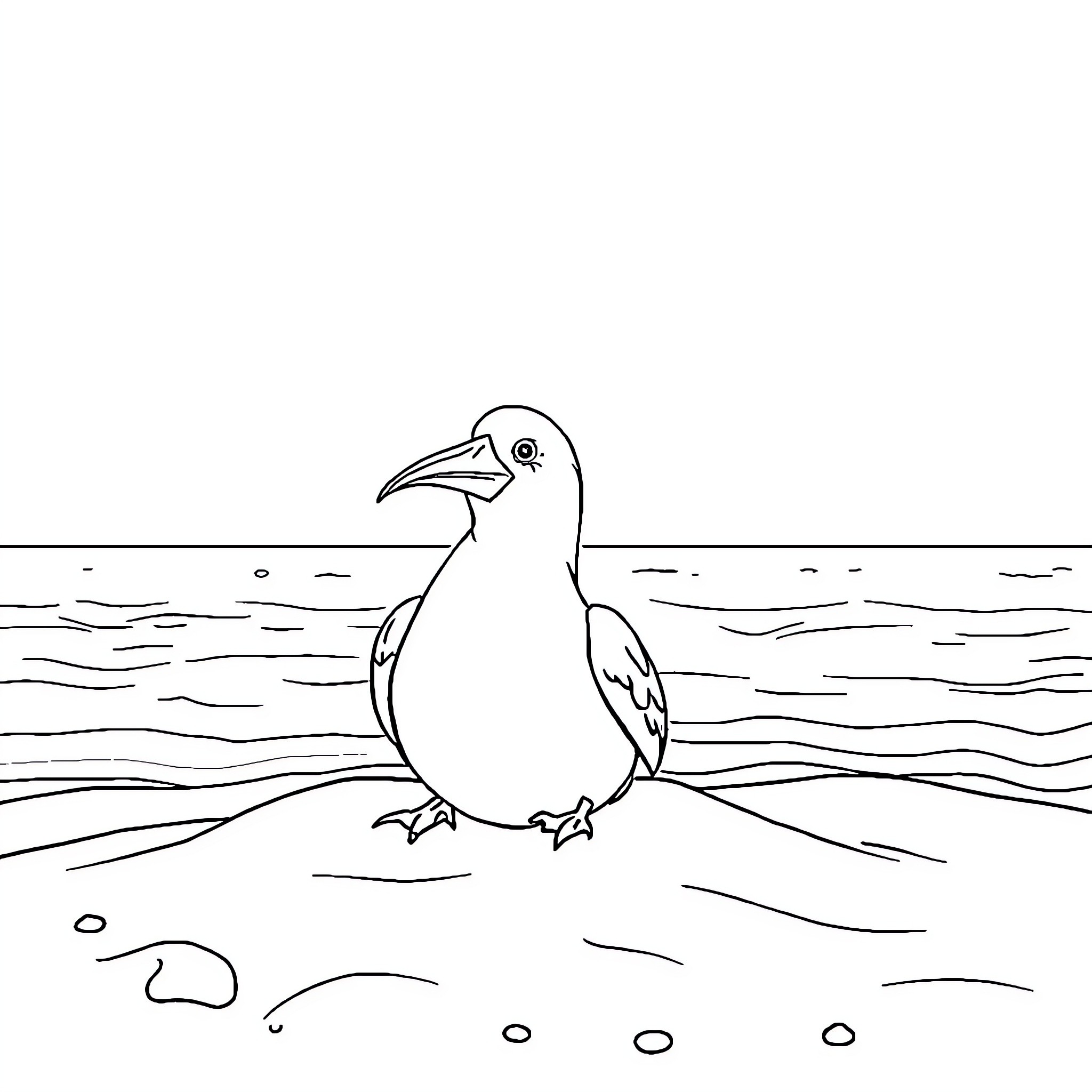 Duck standing on the shore Coloring Page (free black-and-white line drawing printable PDF for all, from beginners to advanced learners, including children, teens, adults, and seniors)