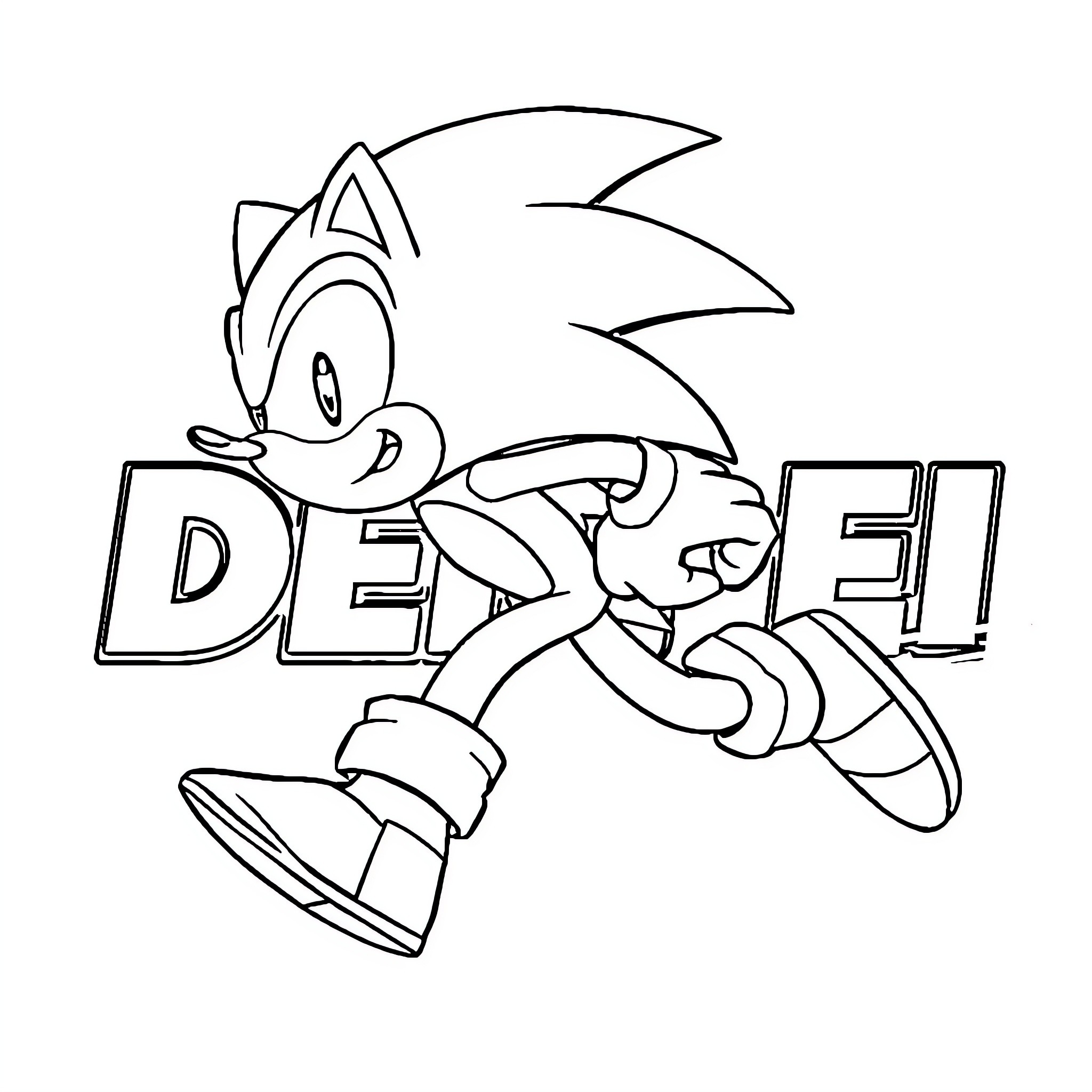 Sonic charging with determination Coloring Page (free black-and-white line drawing printable PDF for all, from beginners to advanced learners, including children, teens, adults, and seniors)
