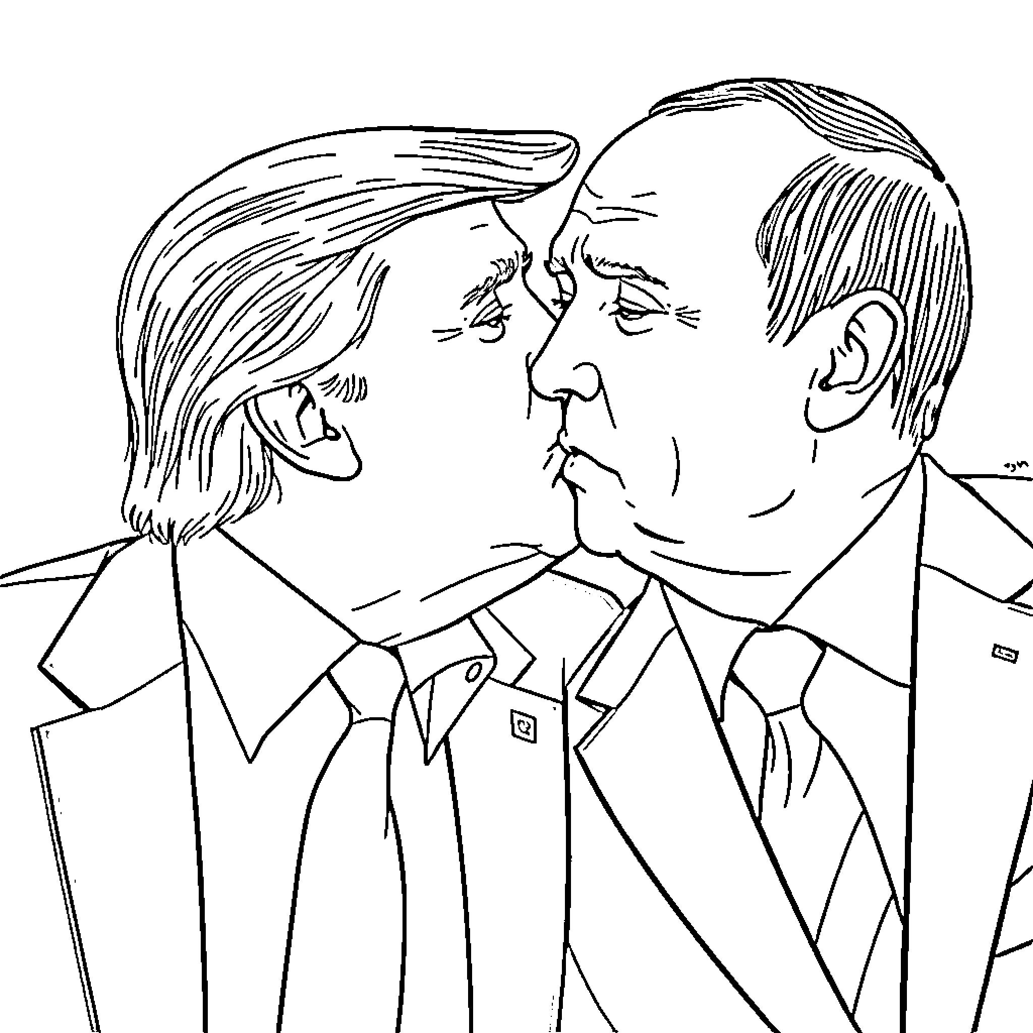 Trump's intense discussion with political rival Coloring Page (free black-and-white line drawing printable PDF for all, from beginners to advanced learners, including children, teens, adults, and seniors)