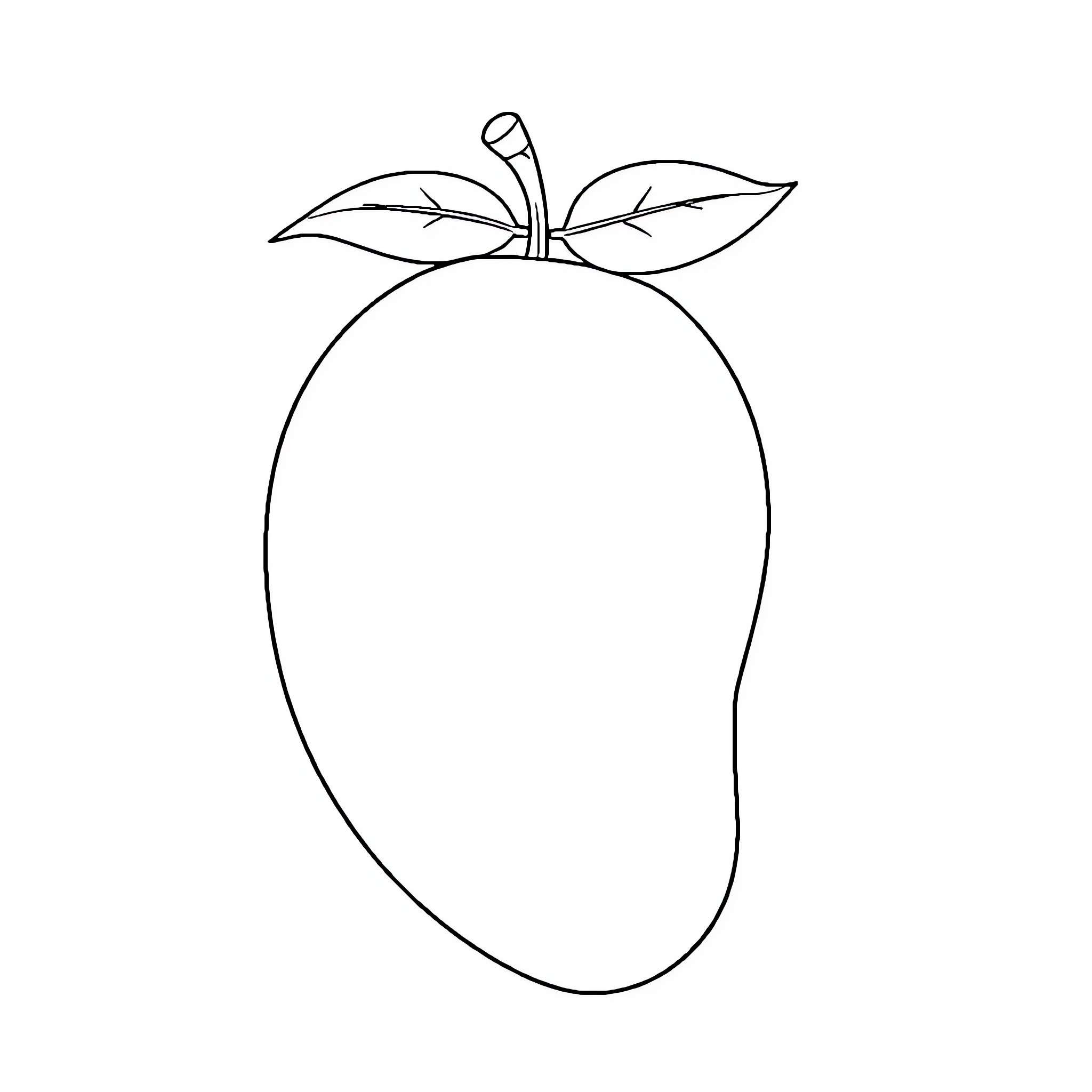 Mango with leaves and stem Coloring Page (free black-and-white line drawing printable PDF for all, from beginners to advanced learners, including children, teens, adults, and seniors)