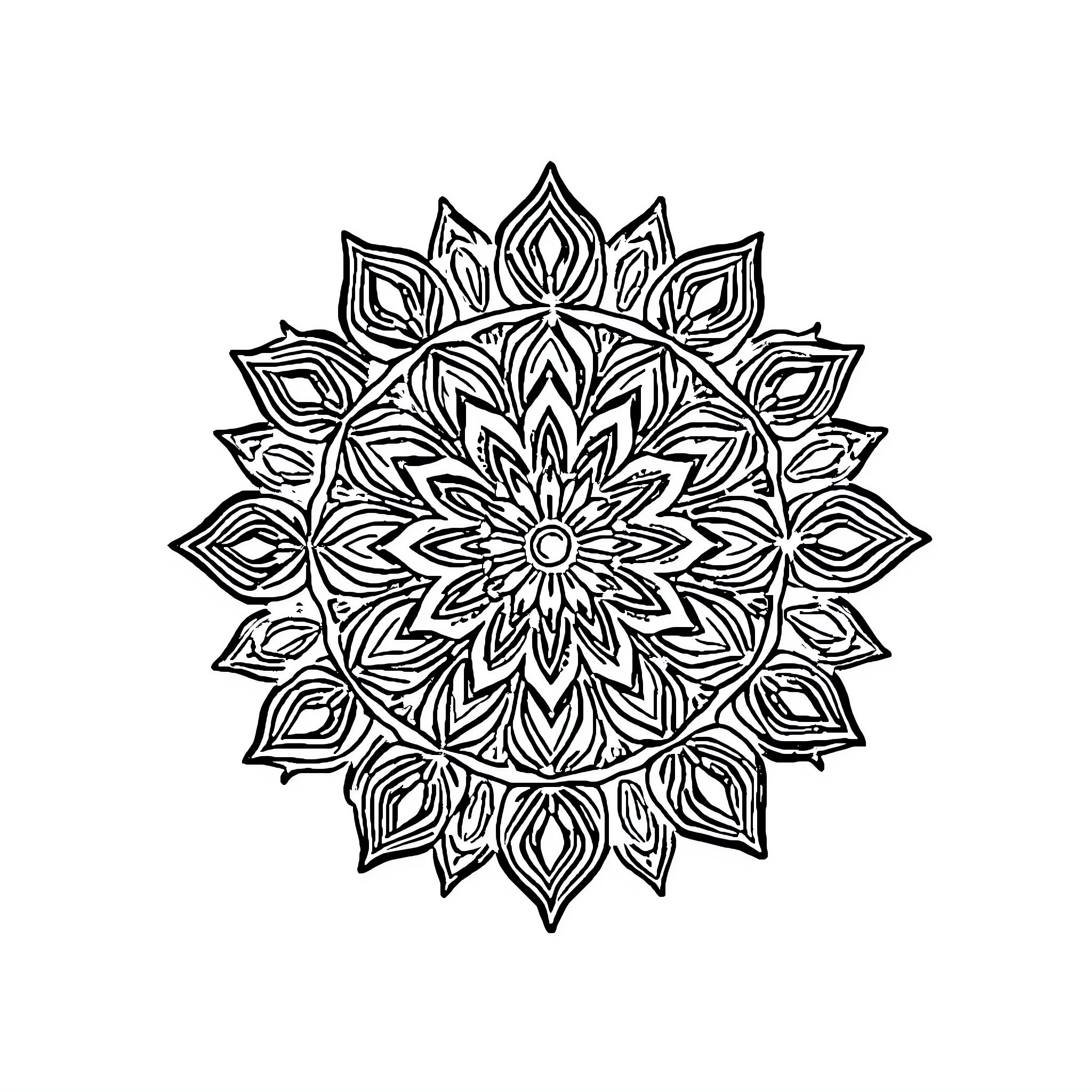 Mandala of intricate floral designs Coloring Page (free black-and-white line drawing printable PDF for all, from beginners to advanced learners, including children, teens, adults, and seniors)