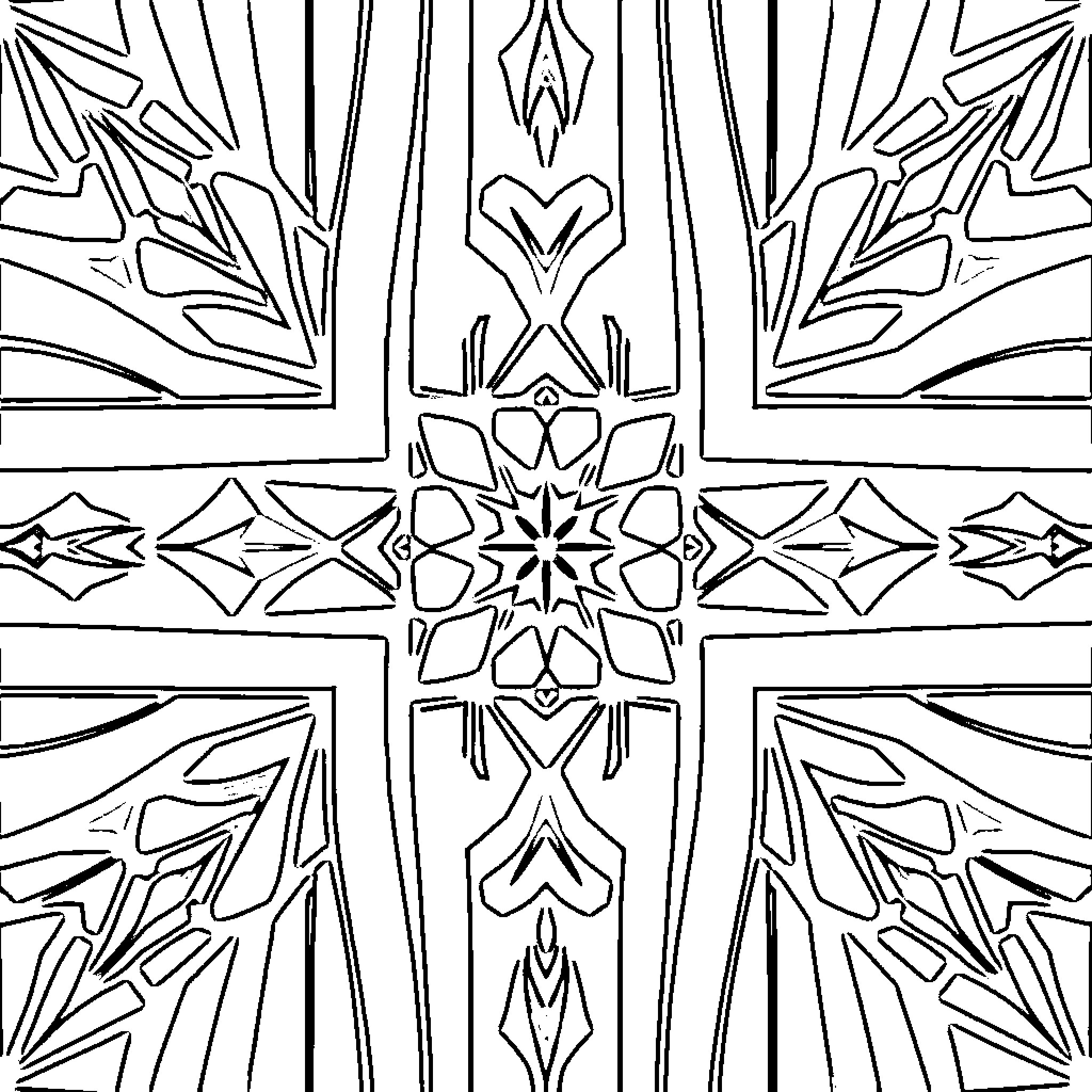Geometric Pattern of Symmetric Shapes and Designs Coloring Page (free black-and-white line drawing printable PDF for all, from beginners to advanced learners, including children, teens, adults, and seniors)