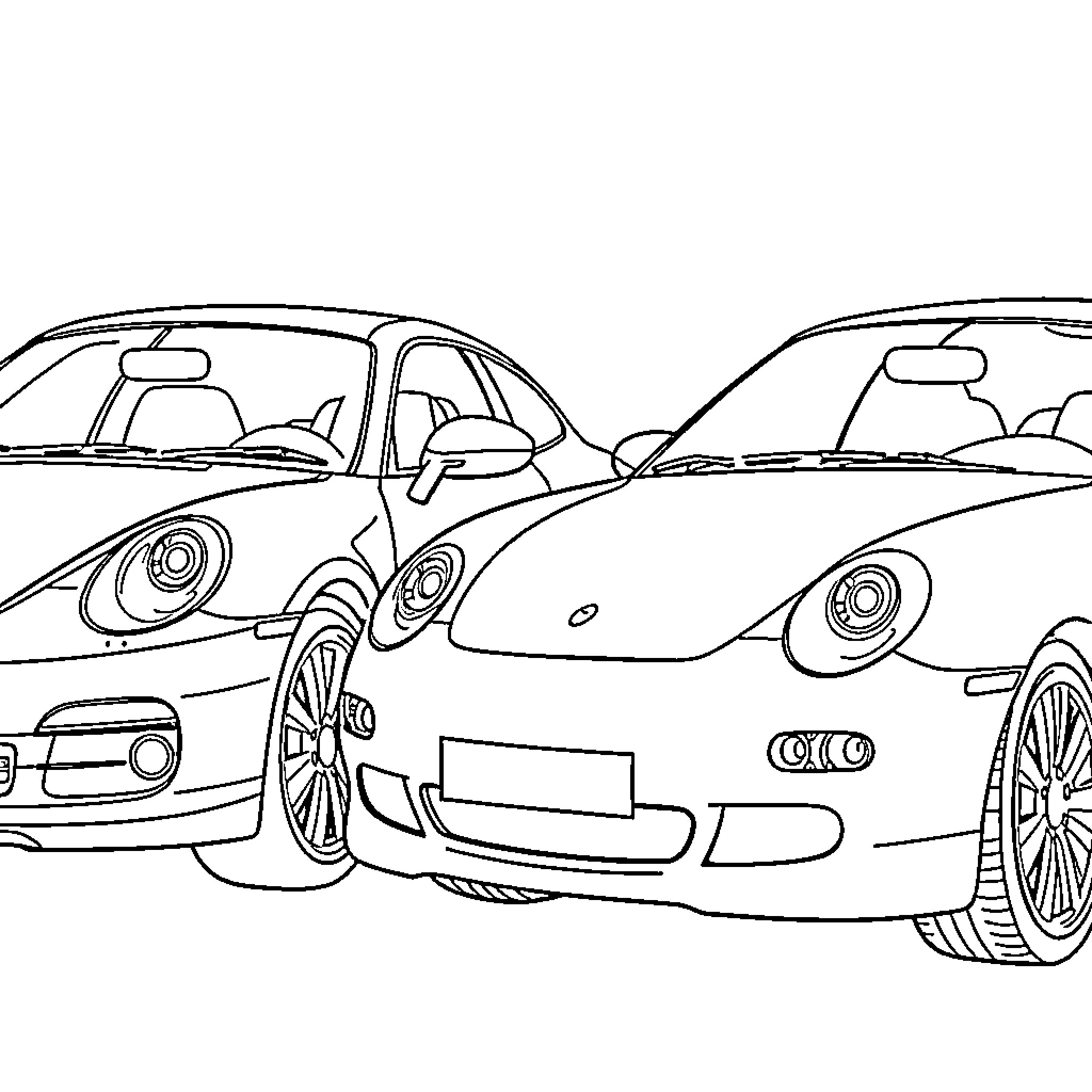 Car racing on the road with dynamic styling Coloring Page (free black-and-white line drawing printable PDF for all, from beginners to advanced learners, including children, teens, adults, and seniors)