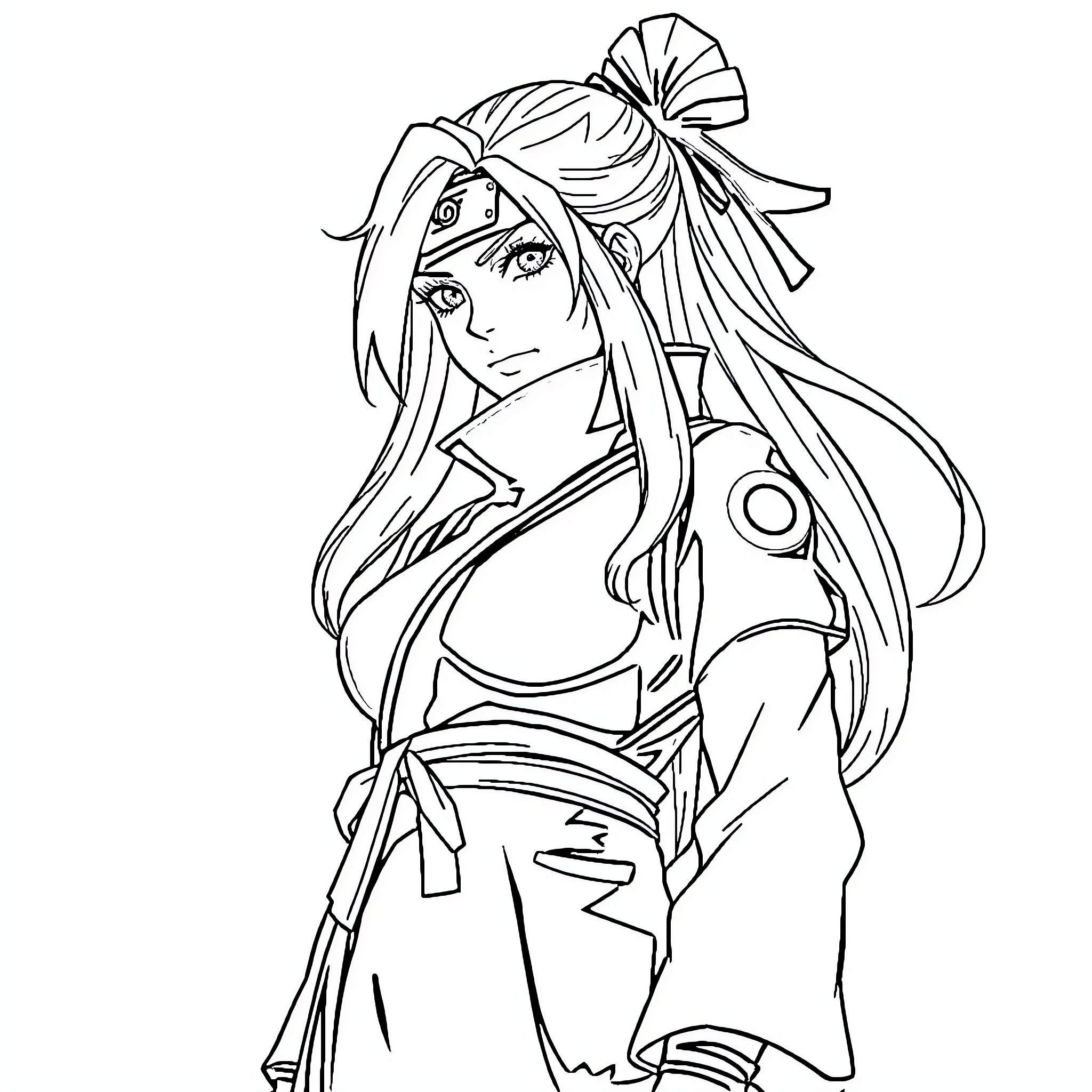 Tsunade in Serious Expression Coloring Page (free black-and-white line drawing printable PDF for all, from beginners to advanced learners, including children, teens, adults, and seniors)