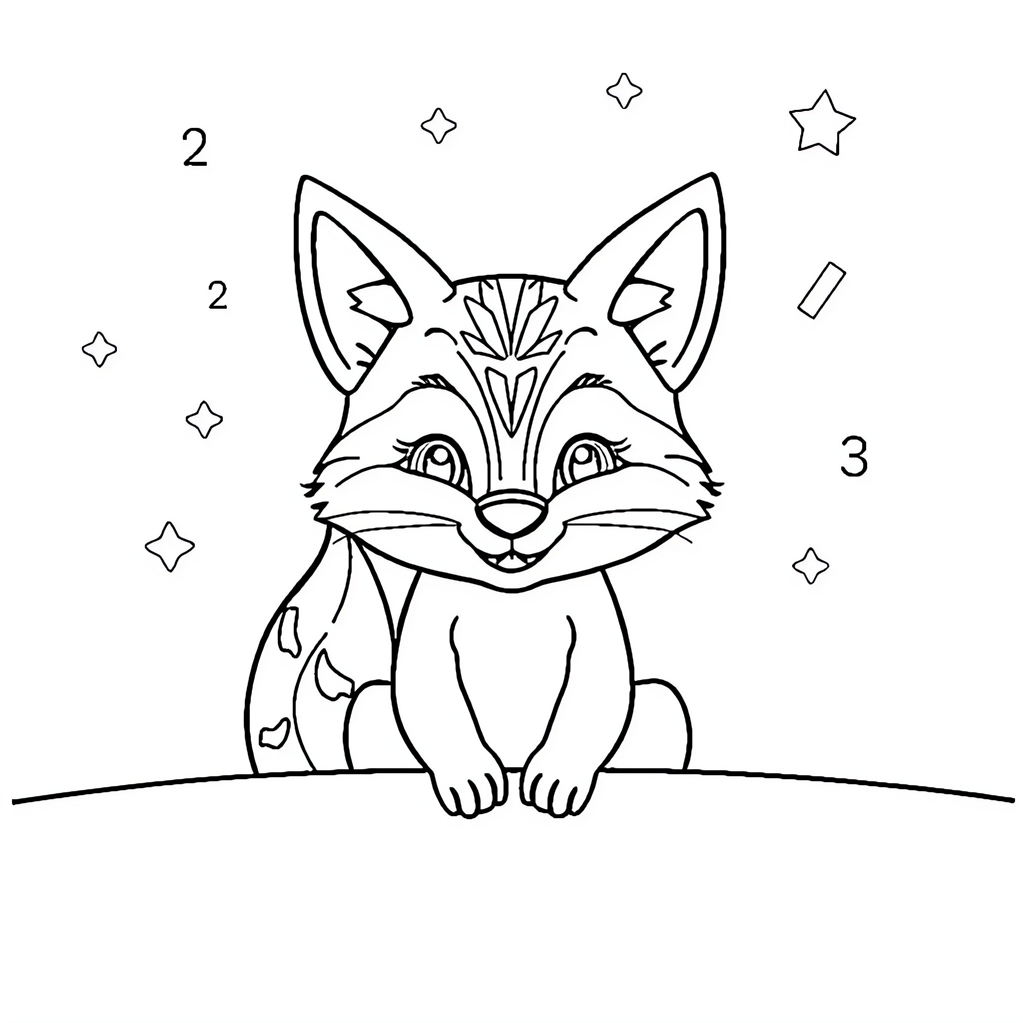 Fox with a Whimsical Gaze Coloring Page (free black-and-white line drawing printable PDF for all, from beginners to advanced learners, including children, teens, adults, and seniors)