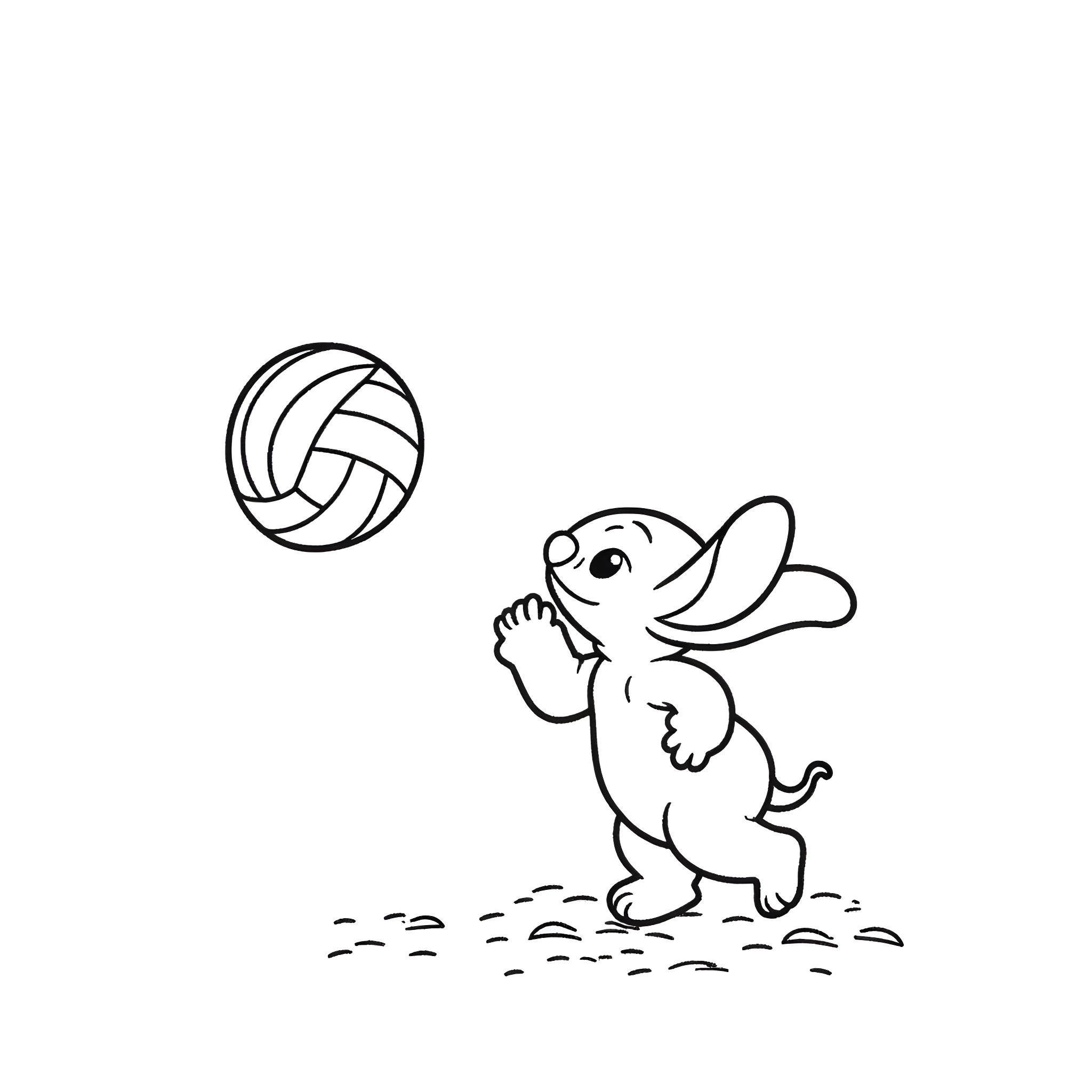 Stitch playing with a volleyball Coloring Page (free black-and-white line drawing printable PDF for all, from beginners to advanced learners, including children, teens, adults, and seniors)