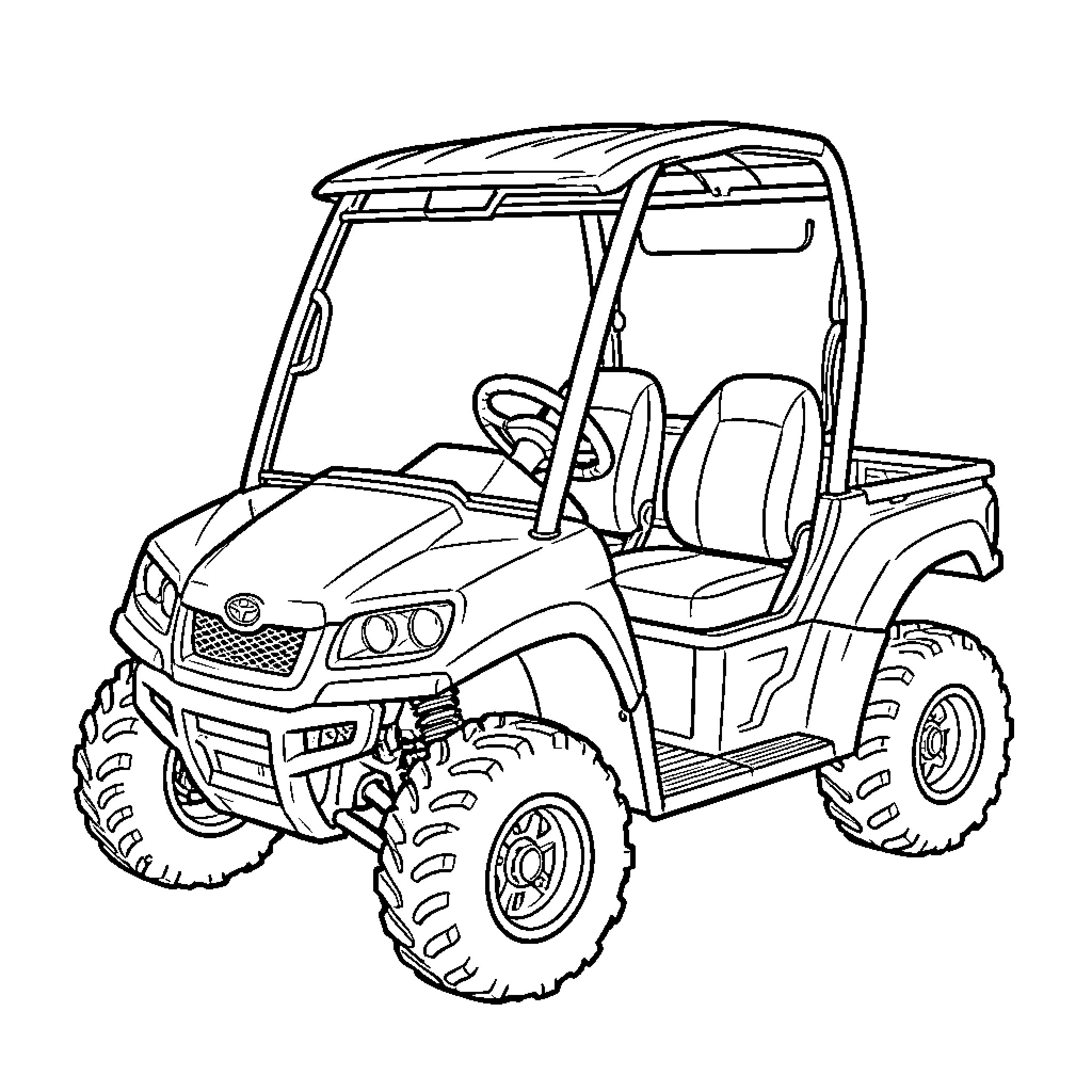 Fourwheeler traversing rugged terrain Coloring Page (free black-and-white line drawing printable PDF for all, from beginners to advanced learners, including children, teens, adults, and seniors)