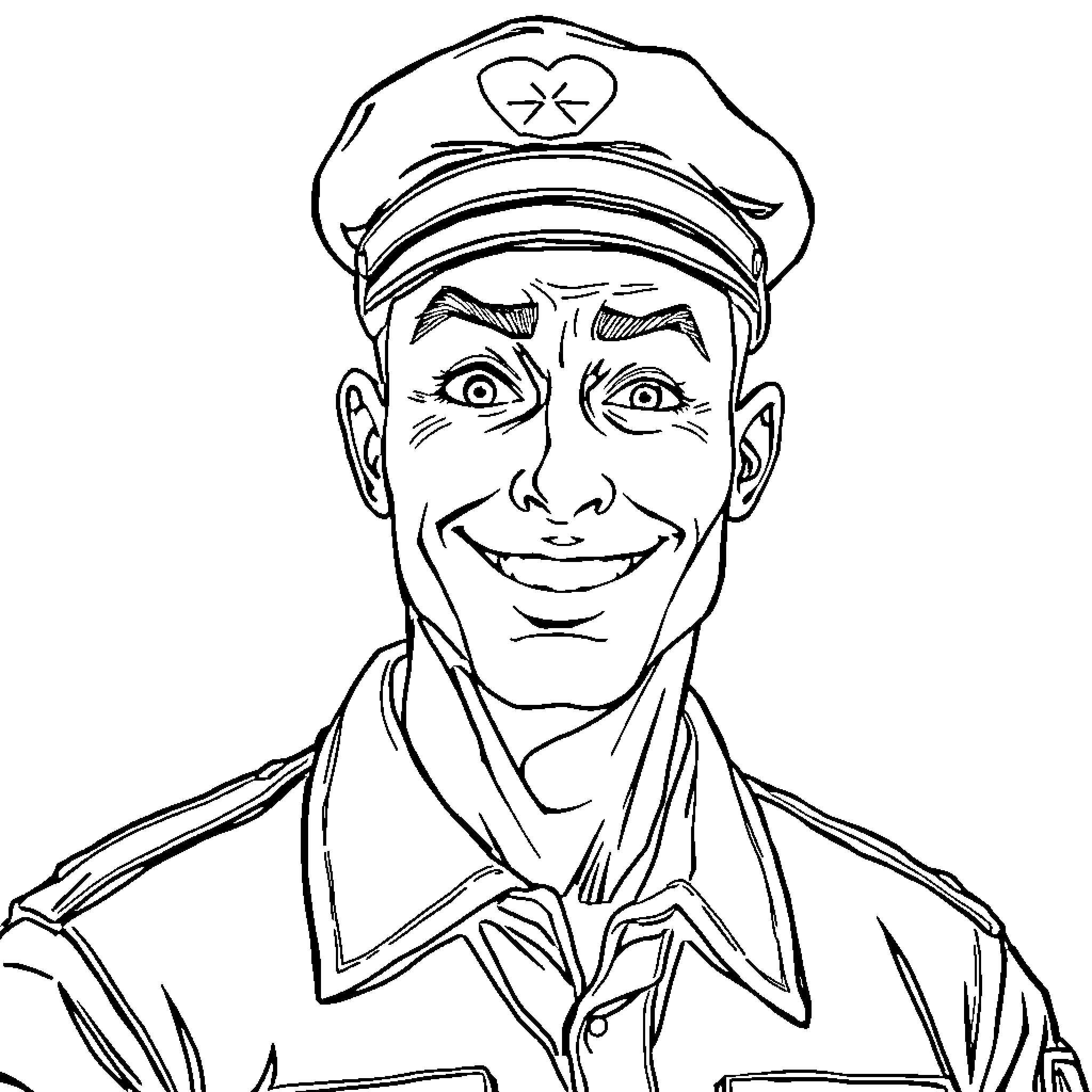 Army Man in Uniform Expressing Surprise Coloring Page (free black-and-white line drawing printable PDF for all, from beginners to advanced learners, including children, teens, adults, and seniors)