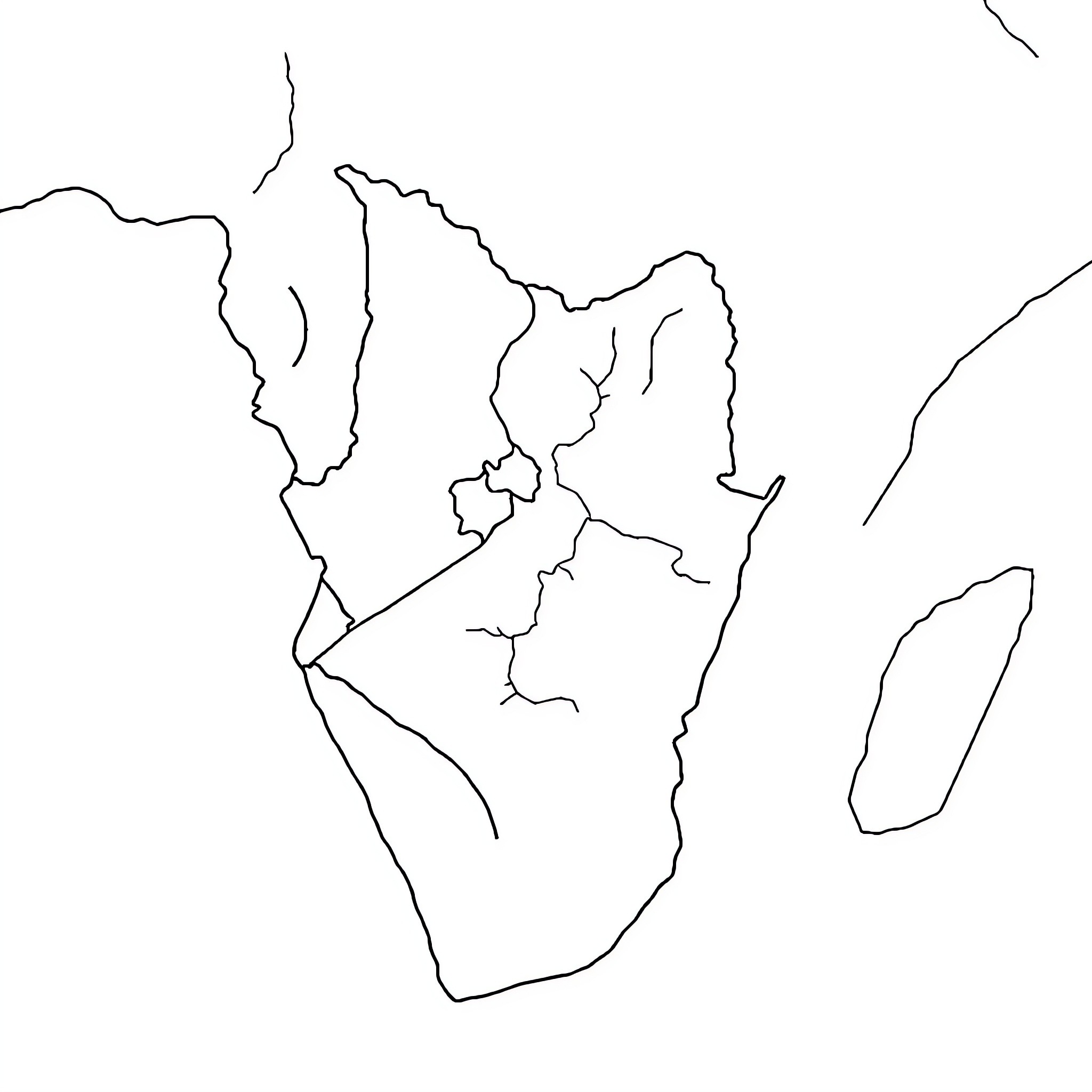 Zimbabwe map outline Coloring Page (free black-and-white line drawing printable PDF for all, from beginners to advanced learners, including children, teens, adults, and seniors)