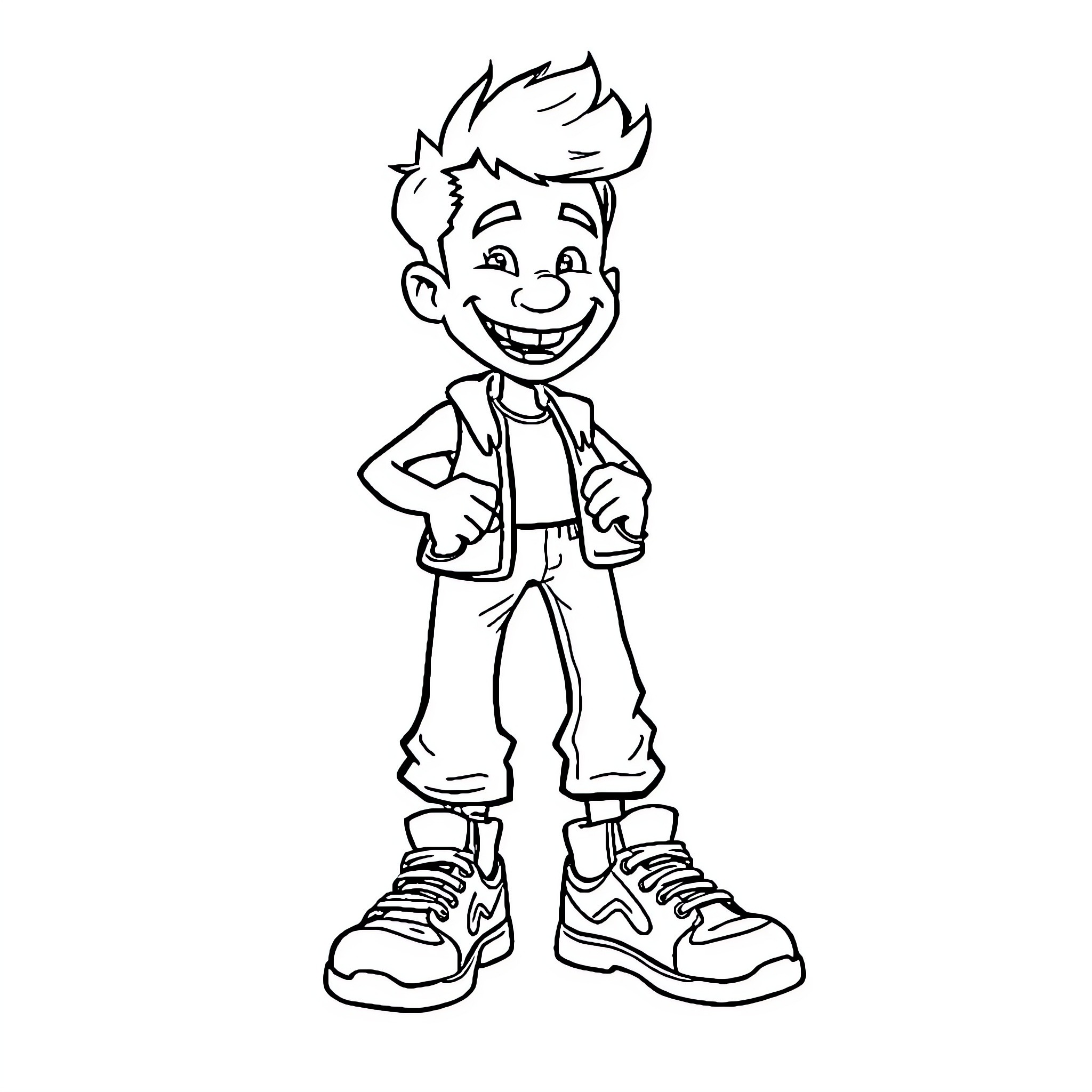 Mr Shoes Smiling and Posing Confidently Coloring Page (free black-and-white line drawing printable PDF for all, from beginners to advanced learners, including children, teens, adults, and seniors)