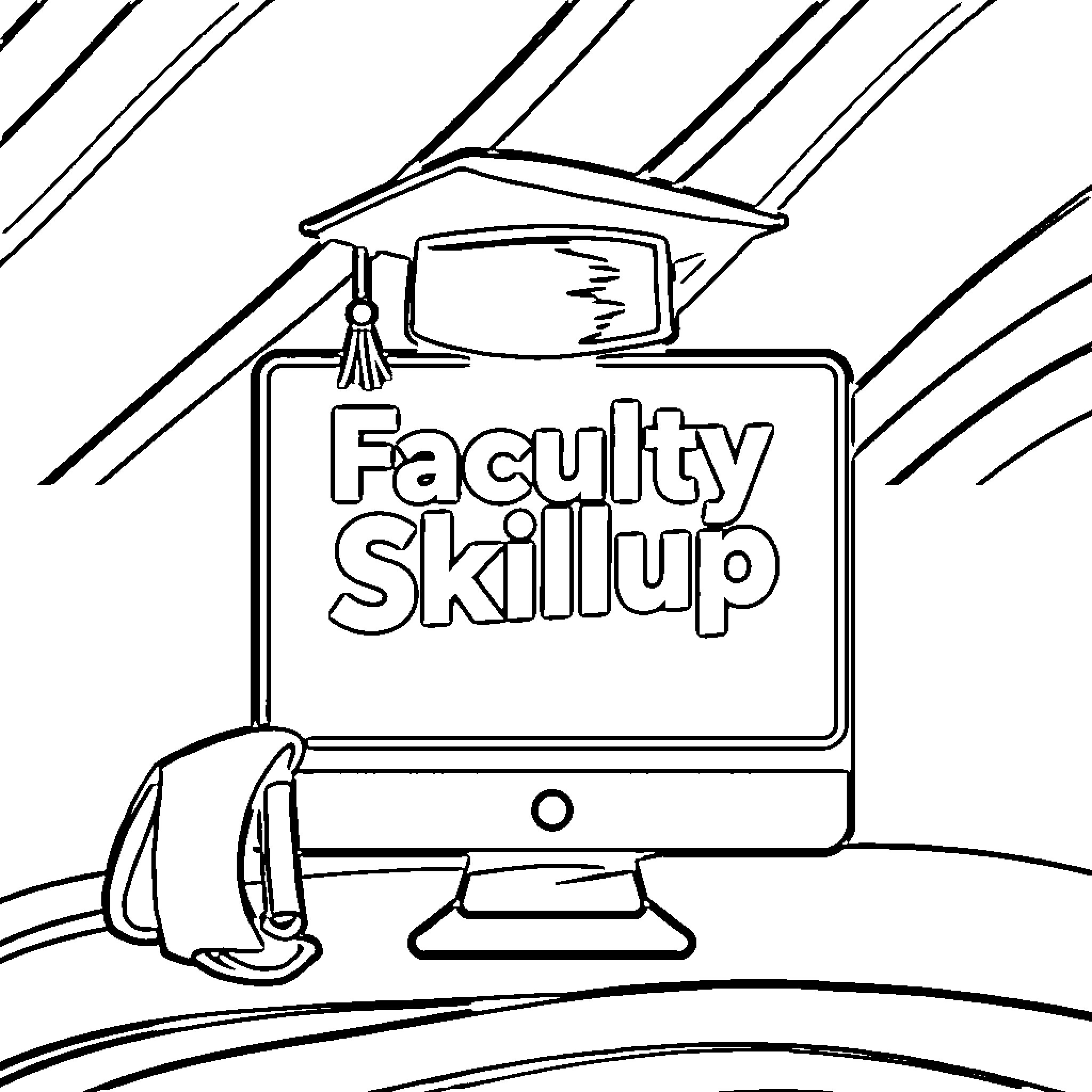 Logo for Faculty Skill Up on Computer Screen Coloring Page (free black-and-white line drawing printable PDF for all, from beginners to advanced learners, including children, teens, adults, and seniors)
