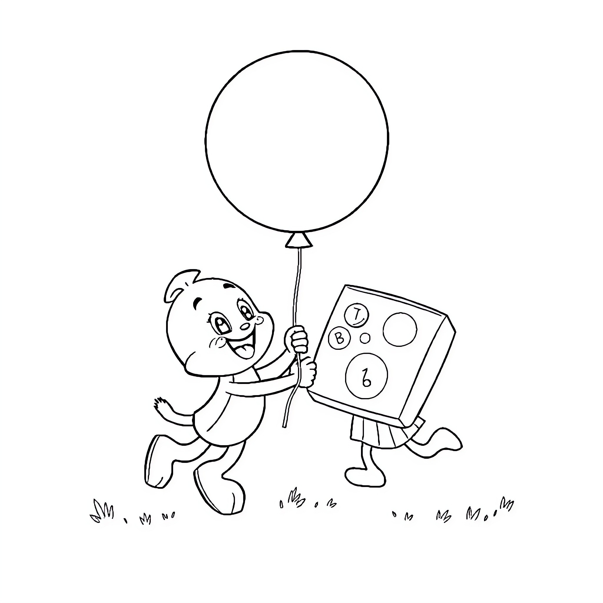 Bluey and friend playing with a balloon Coloring Page (free black-and-white line drawing printable PDF for all, from beginners to advanced learners, including children, teens, adults, and seniors)