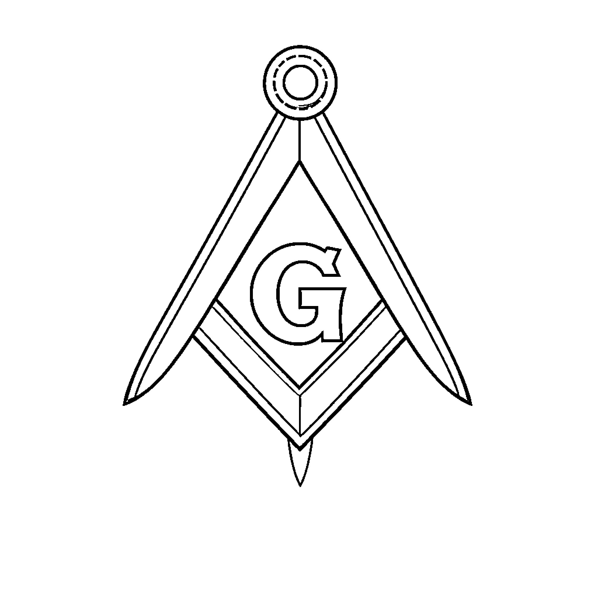 Square and Compasses Masonic Symbol Coloring Page (free black-and-white line drawing printable PDF for all, from beginners to advanced learners, including children, teens, adults, and seniors)