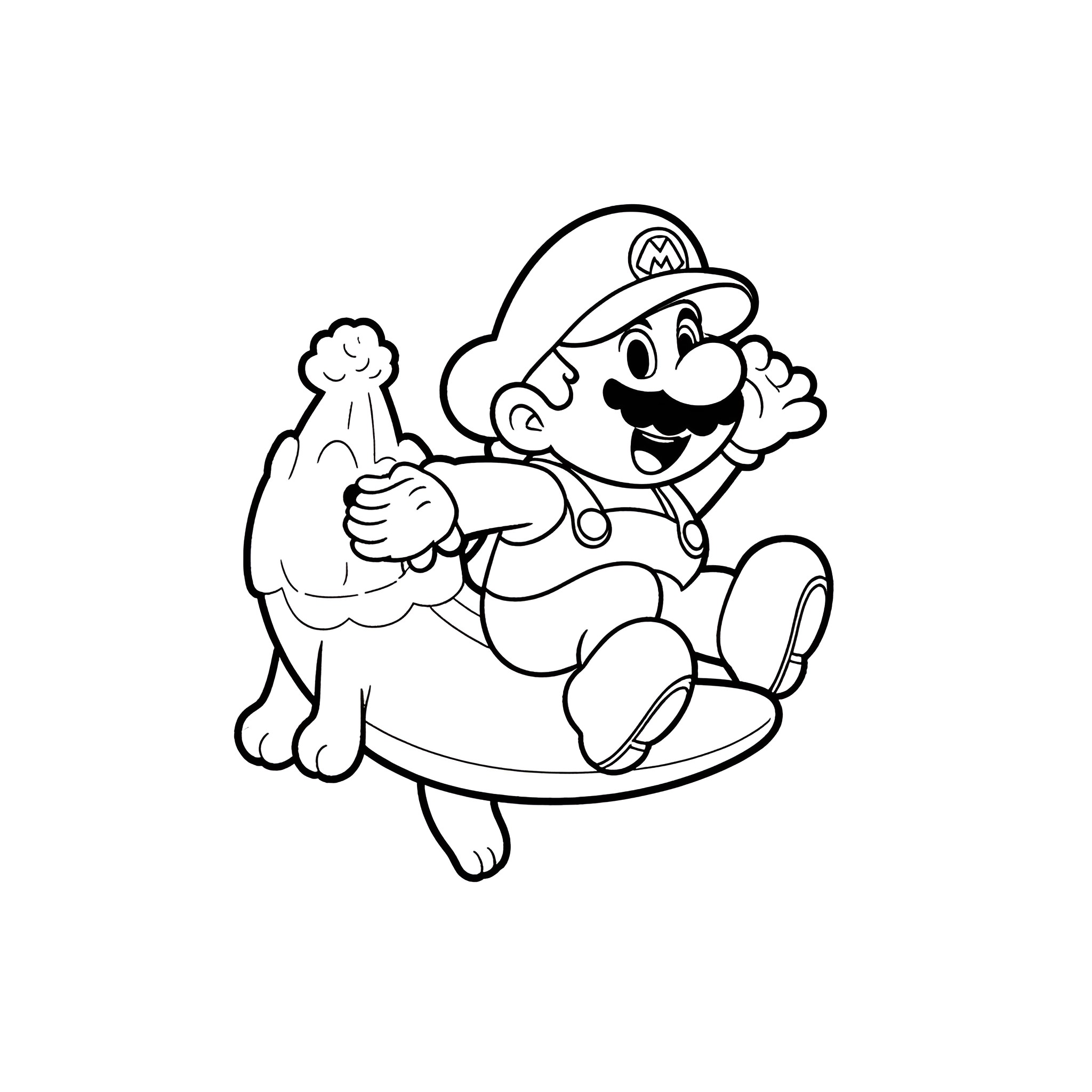 Mario Jumping Joyfully with Puppy Coloring Page (free black-and-white line drawing printable PDF for all, from beginners to advanced learners, including children, teens, adults, and seniors)