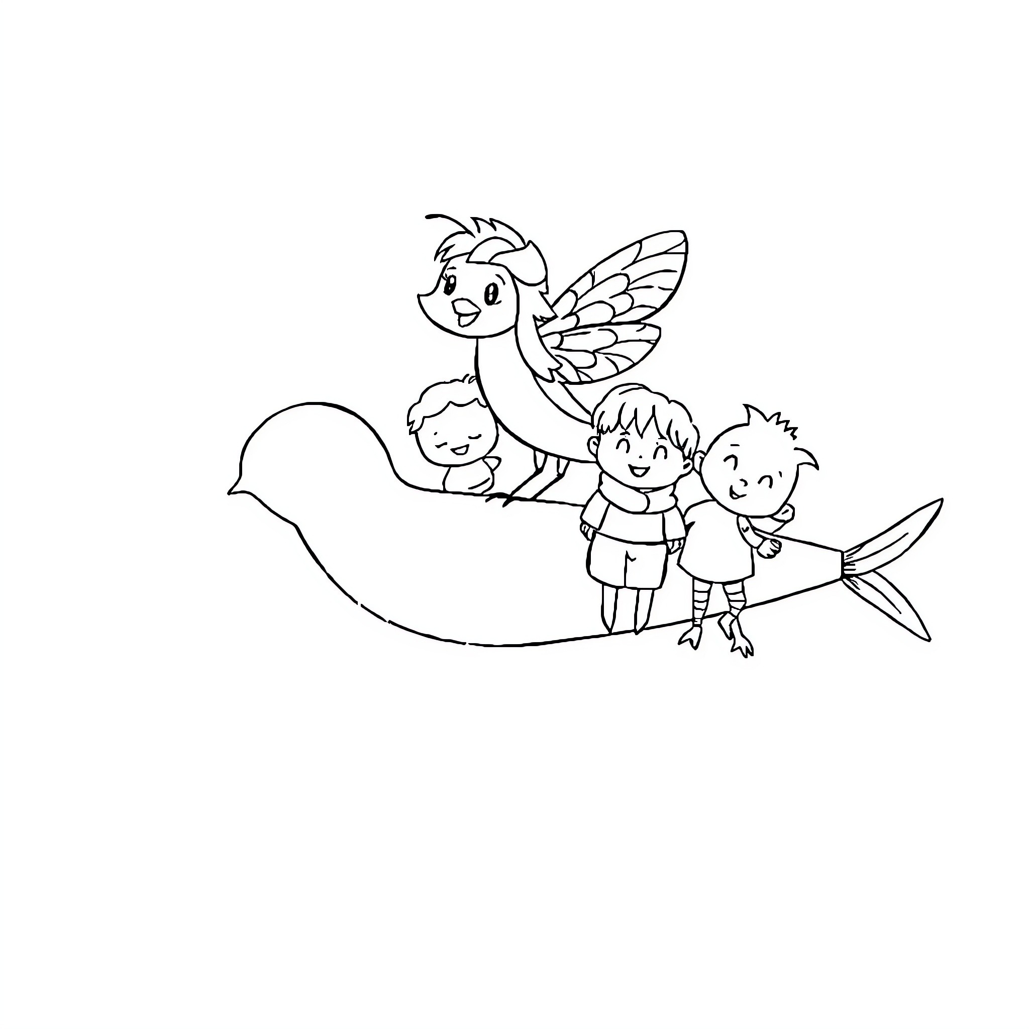 Witch's enchanted companions explore magical sea Coloring Page (free black-and-white line drawing printable PDF for all, from beginners to advanced learners, including children, teens, adults, and seniors)
