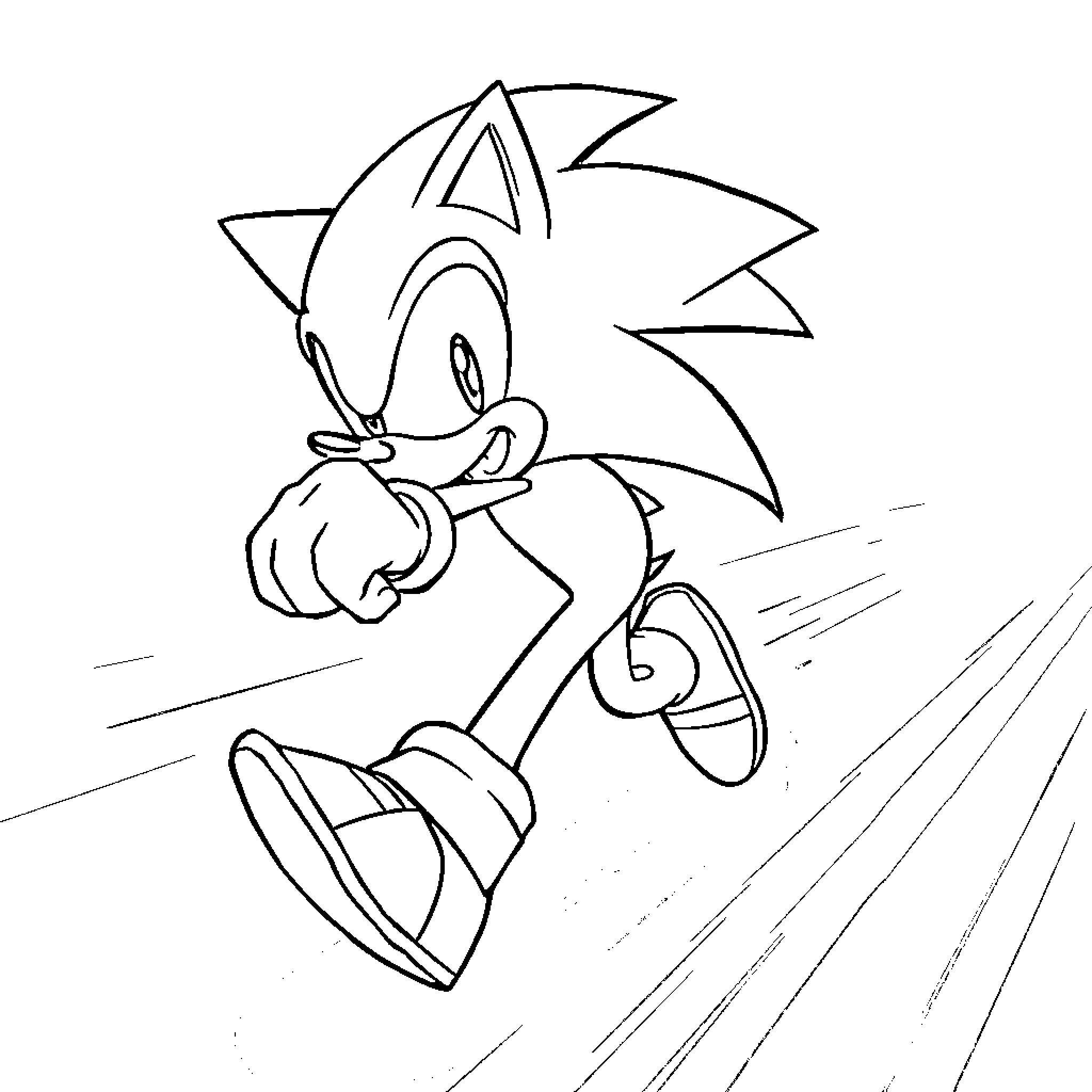 Sonic rushing in high-speed adventure Coloring Page (free black-and-white line drawing printable PDF for all, from beginners to advanced learners, including children, teens, adults, and seniors)