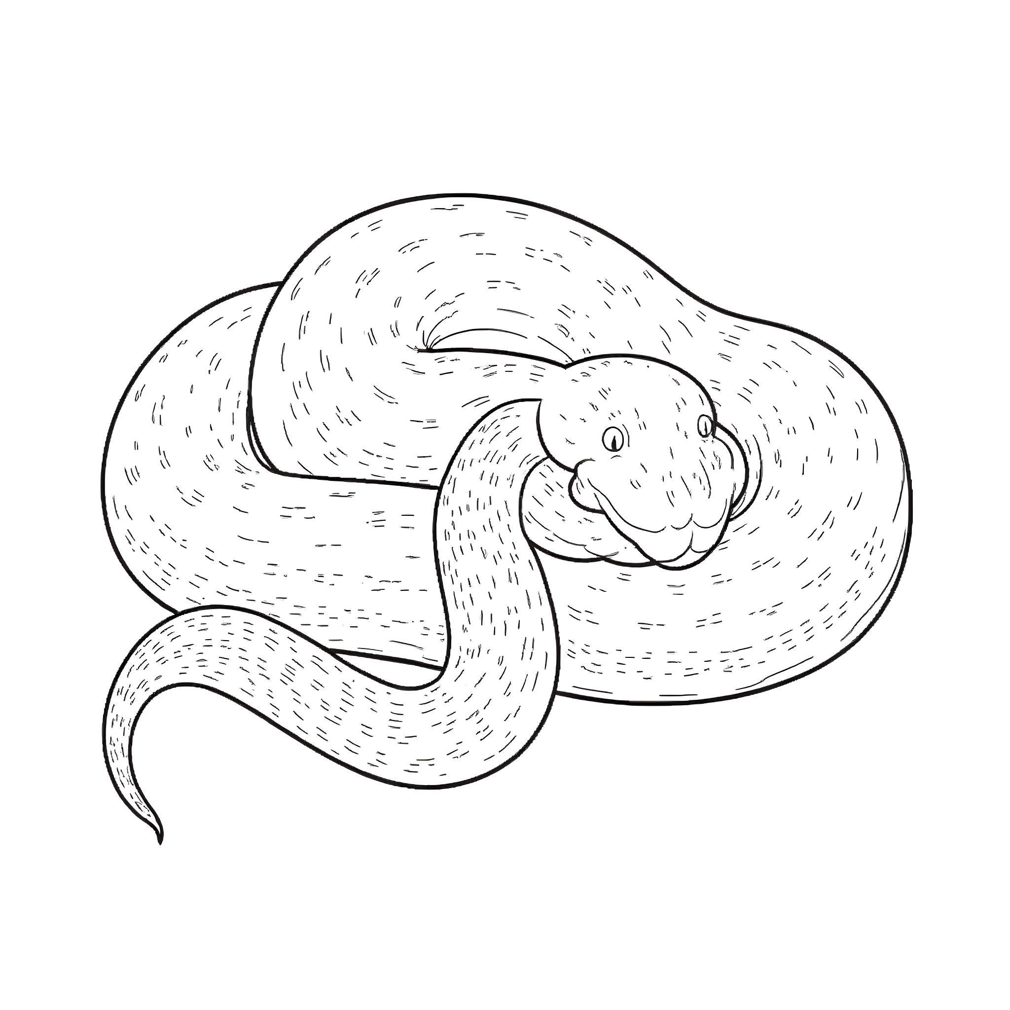 Ball Python Coiled and Resting Coloring Page (free black-and-white line drawing printable PDF for all, from beginners to advanced learners, including children, teens, adults, and seniors)