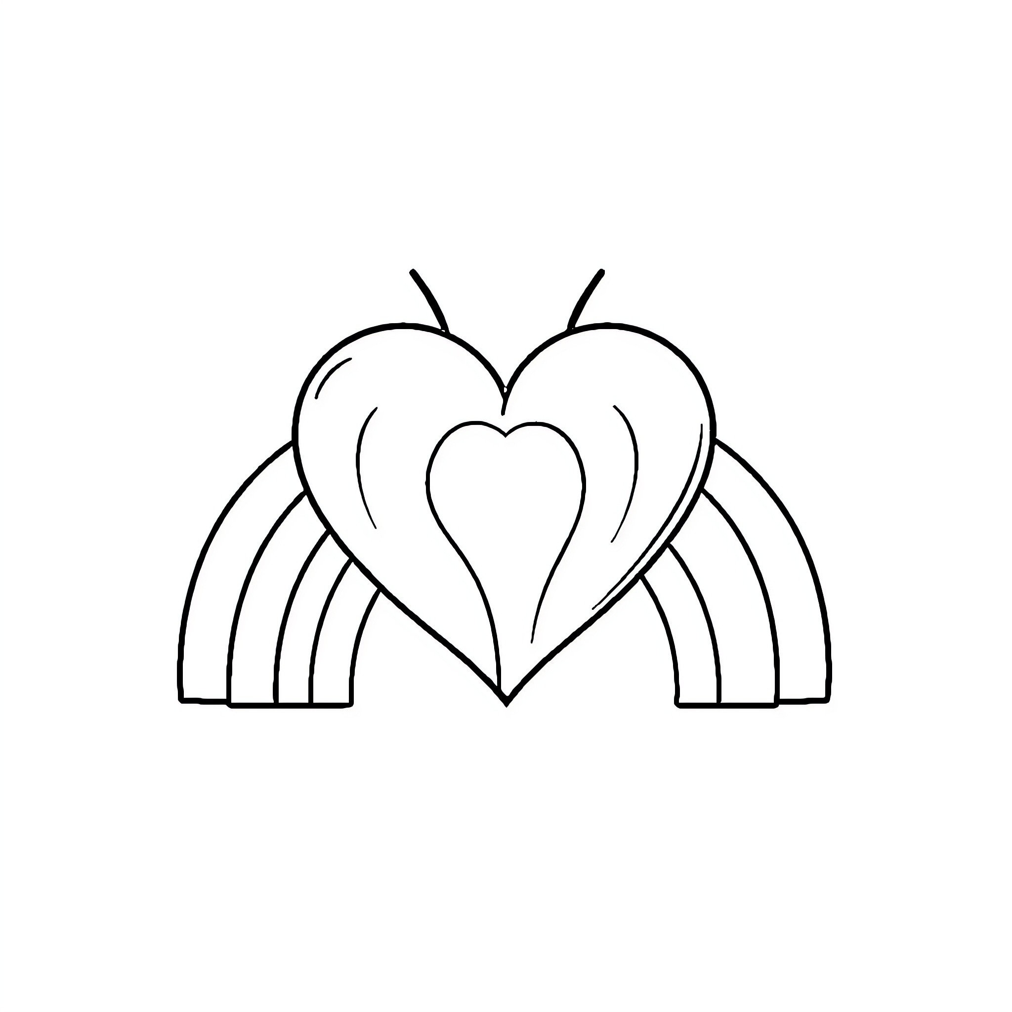 Heart-shaped Birds Embracing in Flight Coloring Page (free black-and-white line drawing printable PDF for all, from beginners to advanced learners, including children, teens, adults, and seniors)