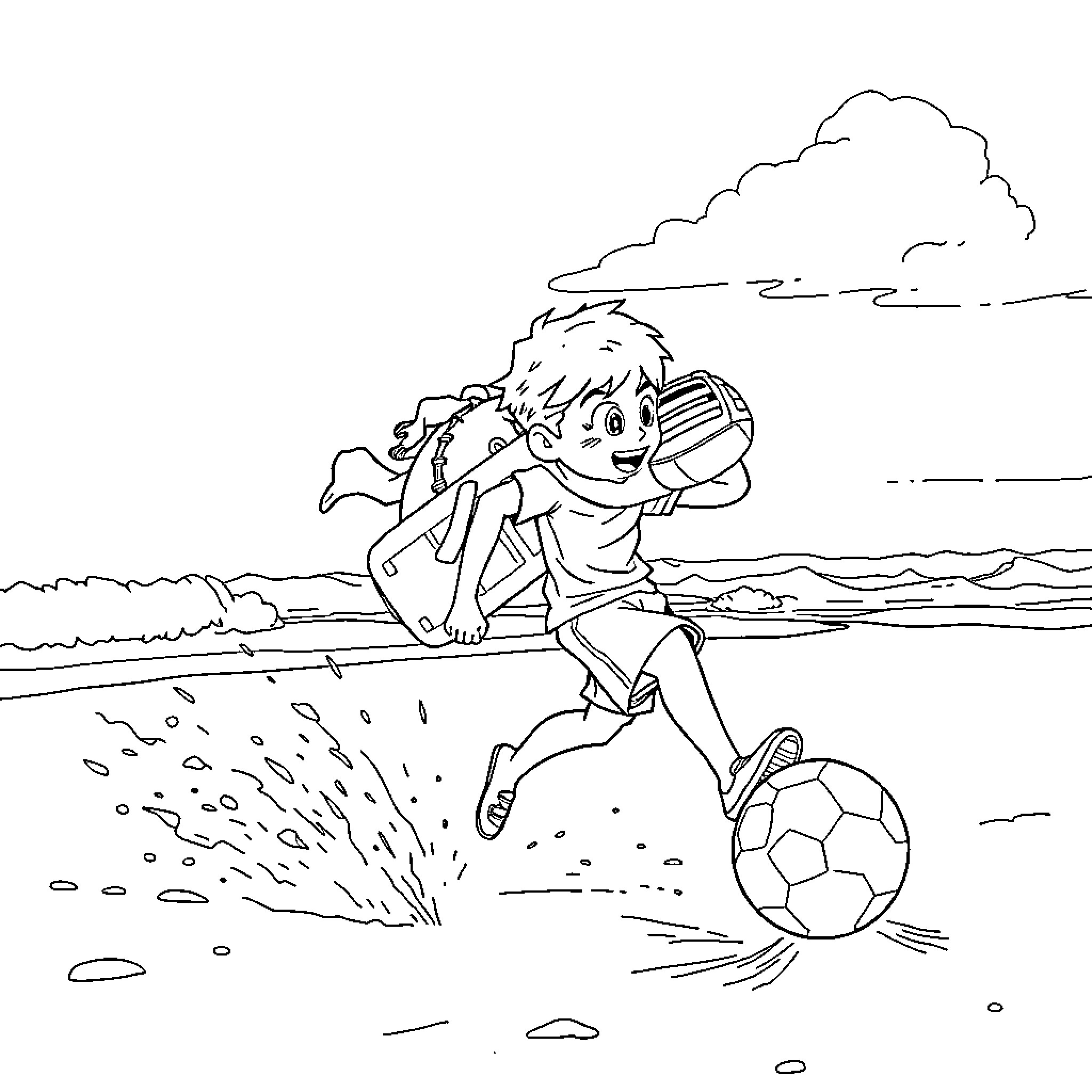 Blaze of fun and adventure on the field Coloring Page (free black-and-white line drawing printable PDF for all, from beginners to advanced learners, including children, teens, adults, and seniors)