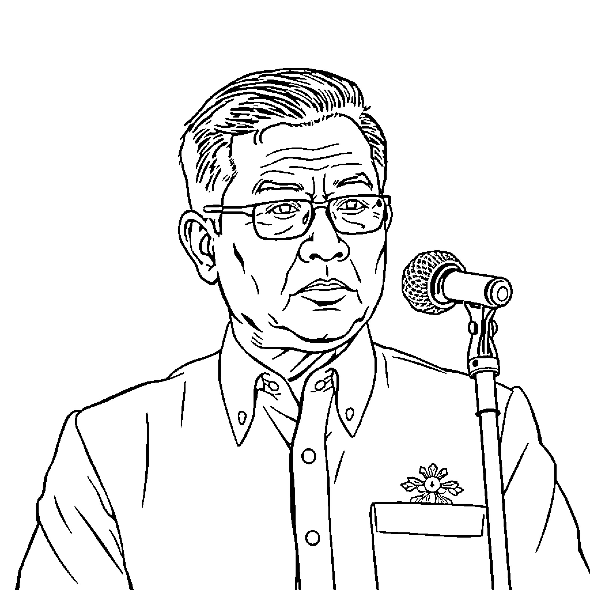 Governor Delivering Speech with Microphone Coloring Page (free black-and-white line drawing printable PDF for all, from beginners to advanced learners, including children, teens, adults, and seniors)