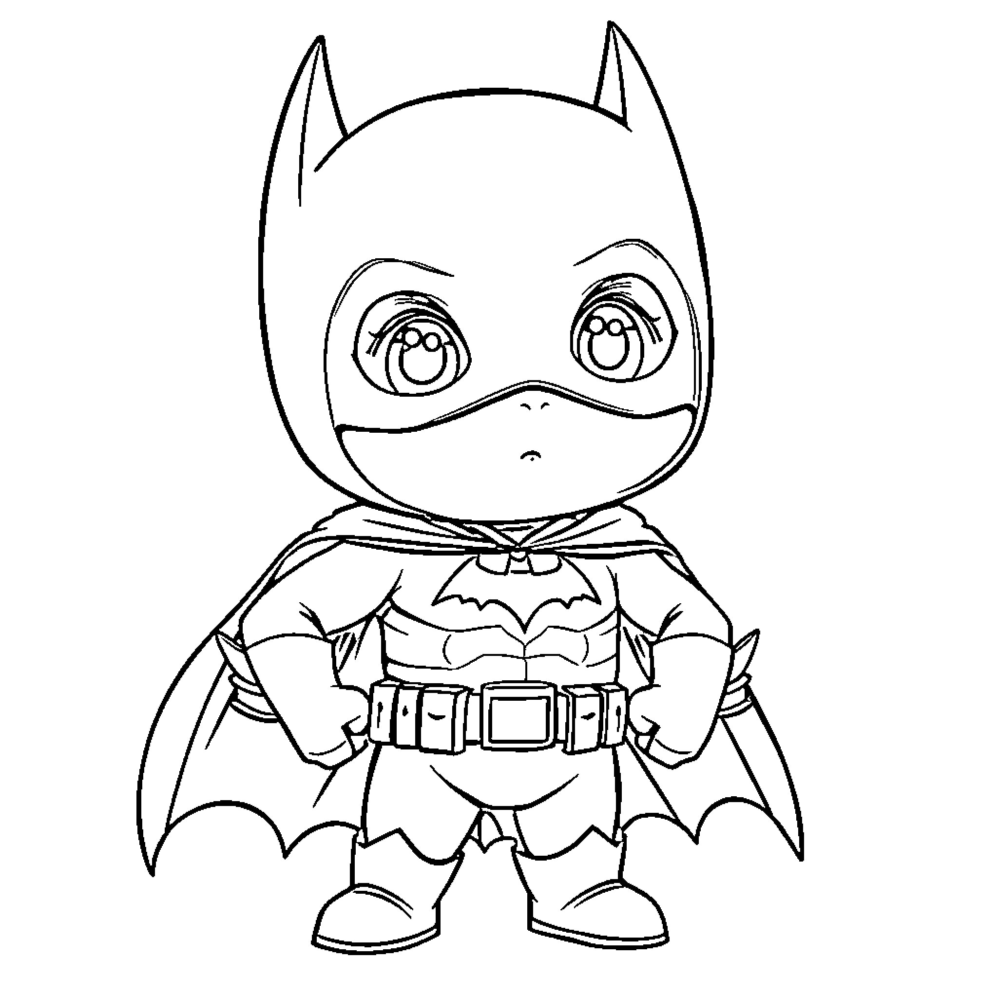 Chuckie as a Cute Superhero Coloring Page (free black-and-white line drawing printable PDF for all, from beginners to advanced learners, including children, teens, adults, and seniors)