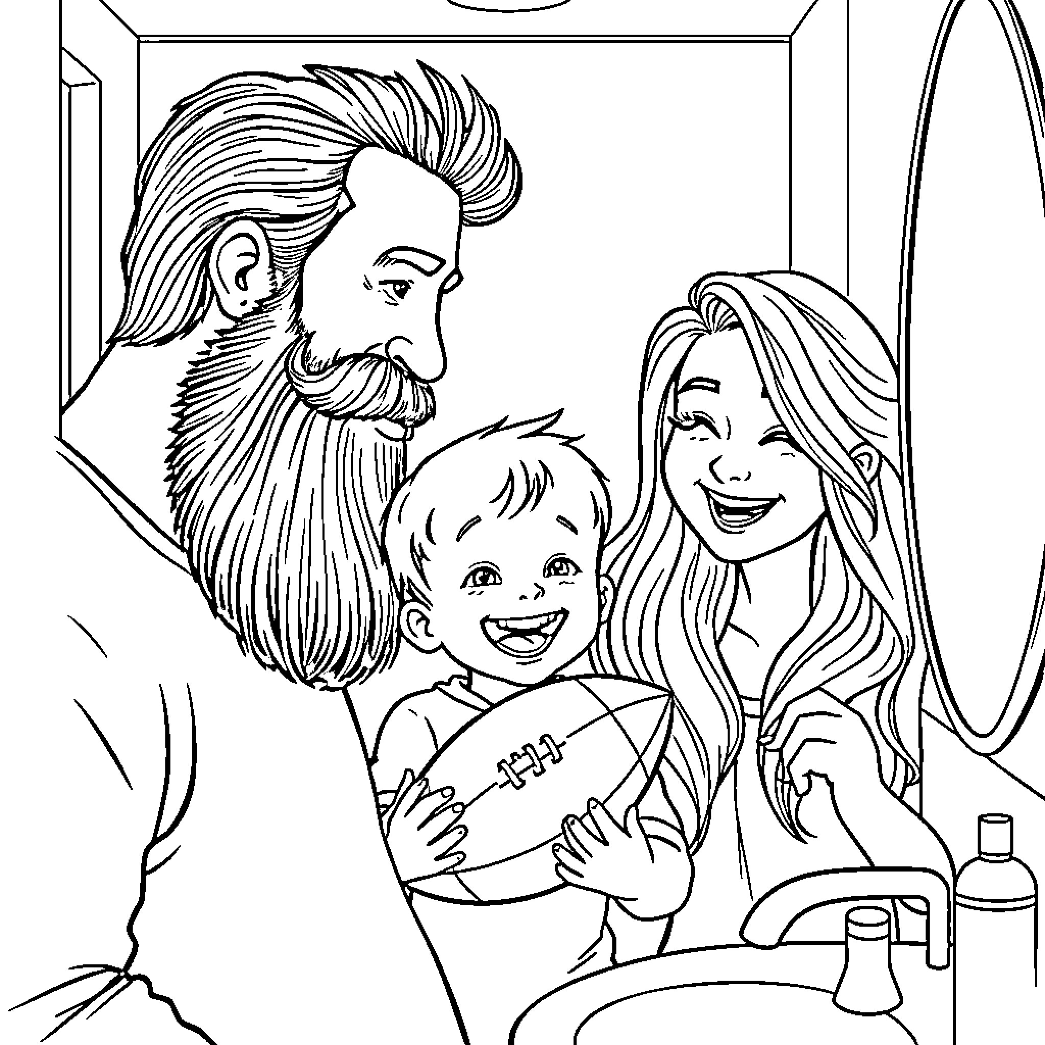 Family Enjoying Time Together Coloring Page (free black-and-white line drawing printable PDF for all, from beginners to advanced learners, including children, teens, adults, and seniors)