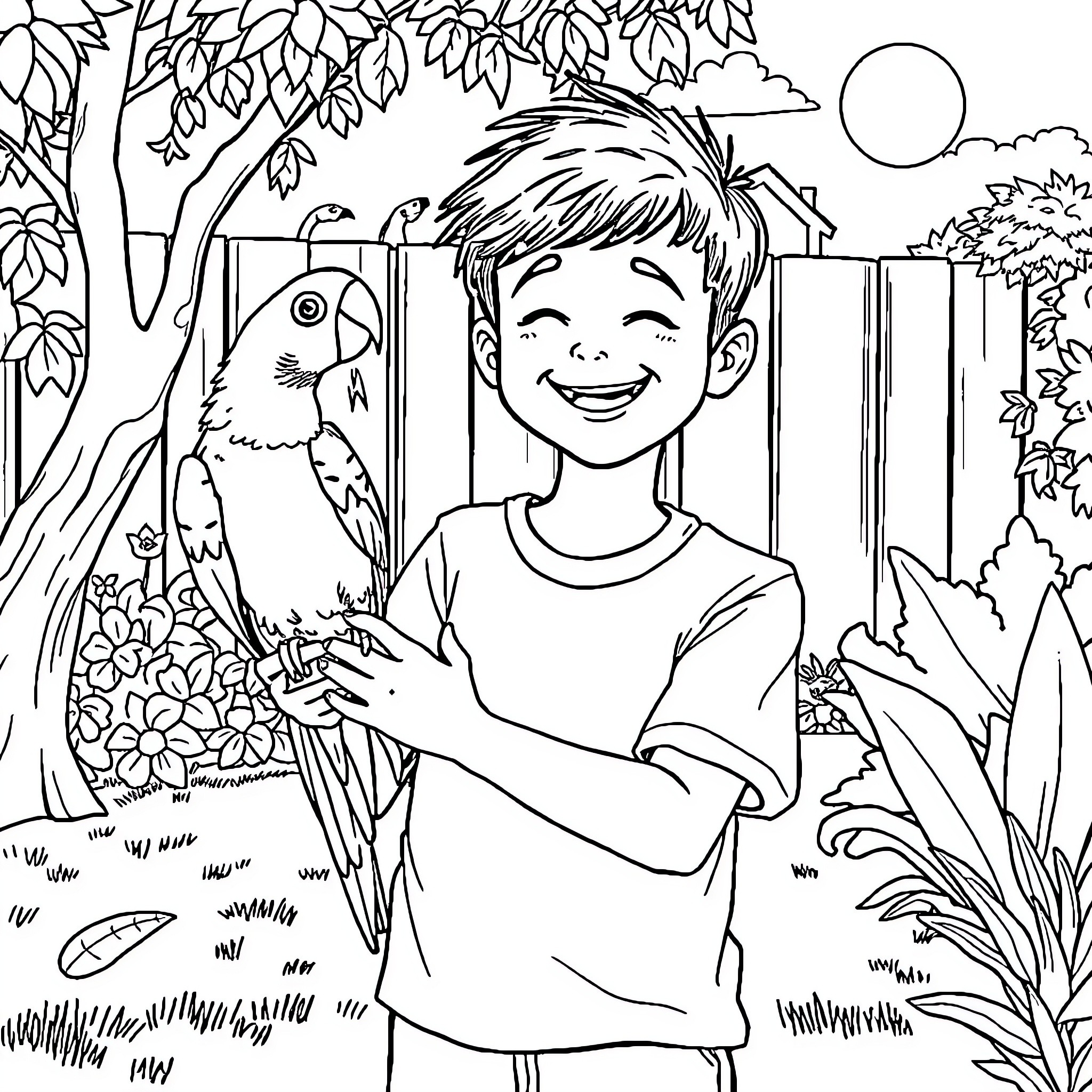 Youssef's Joyful Encounter with Nature Coloring Page (free black-and-white line drawing printable PDF for all, from beginners to advanced learners, including children, teens, adults, and seniors)