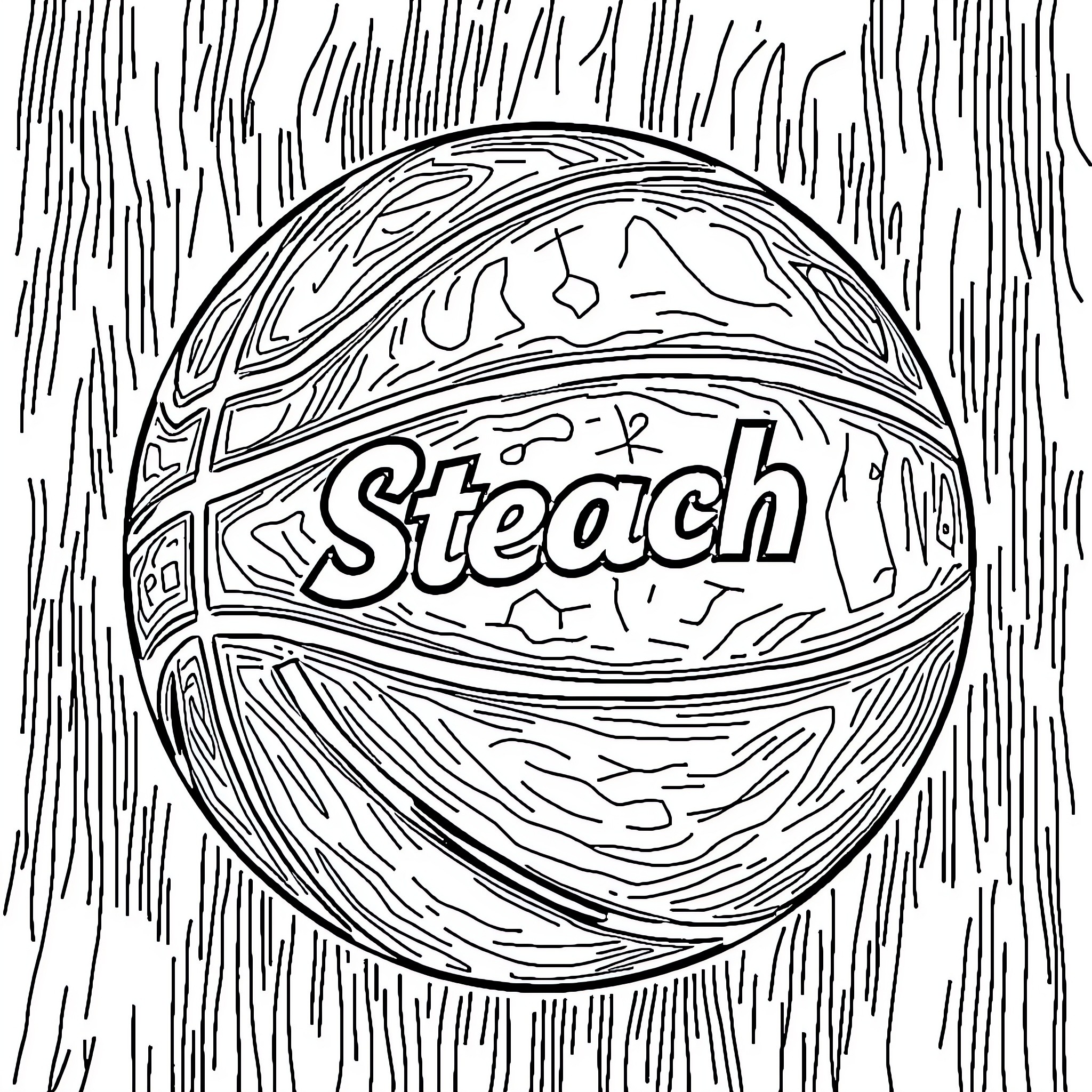 Basketball with Textured Surface and Pattern Coloring Page (free black-and-white line drawing printable PDF for all, from beginners to advanced learners, including children, teens, adults, and seniors)