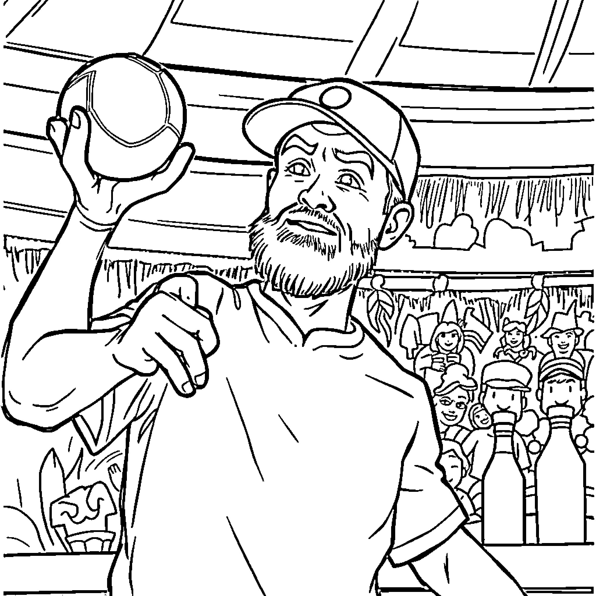 Barman serving drinks in a crowded bar Coloring Page (free black-and-white line drawing printable PDF for all, from beginners to advanced learners, including children, teens, adults, and seniors)