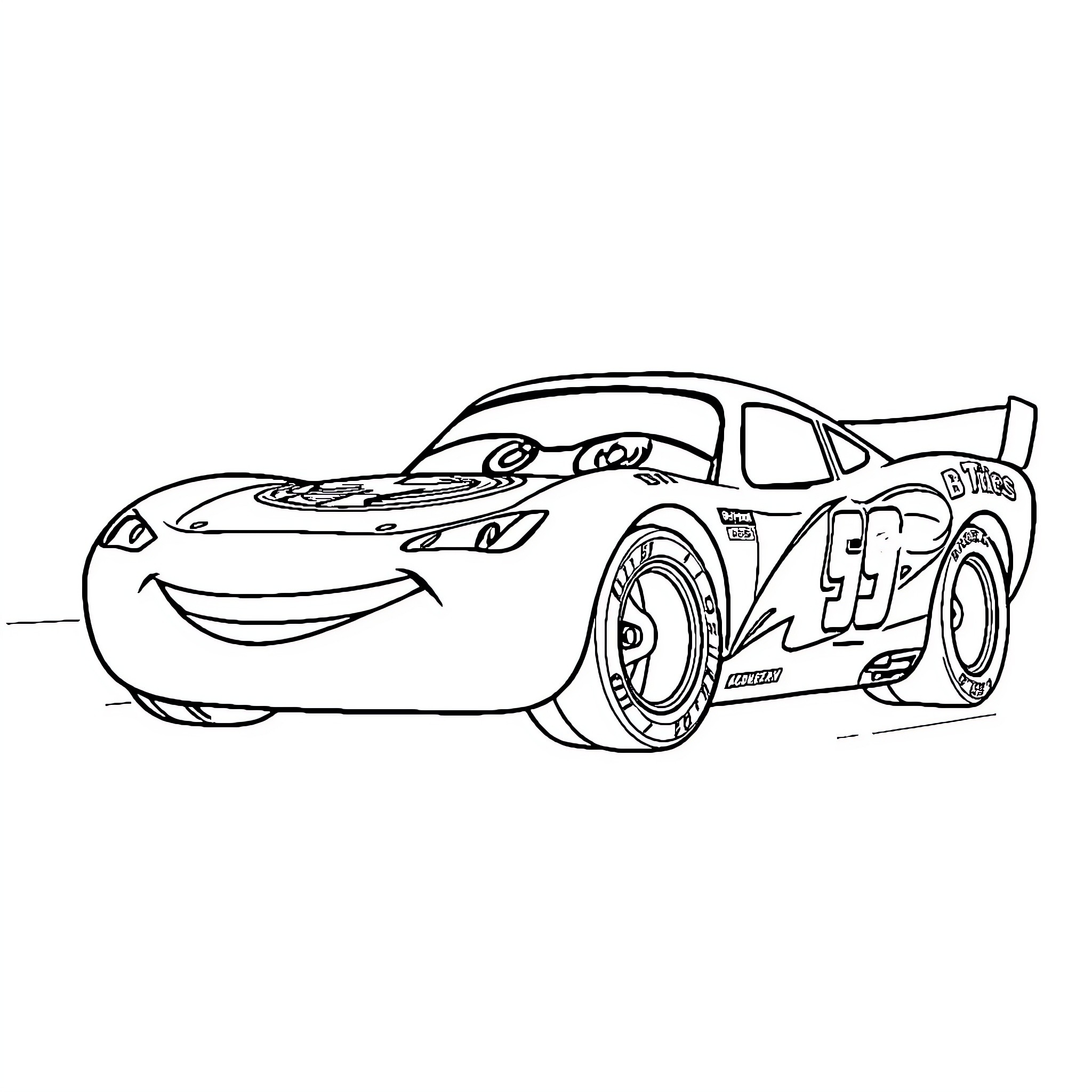 McQueen's Racing Adventure Coloring Page (free black-and-white line drawing printable PDF for all, from beginners to advanced learners, including children, teens, adults, and seniors)
