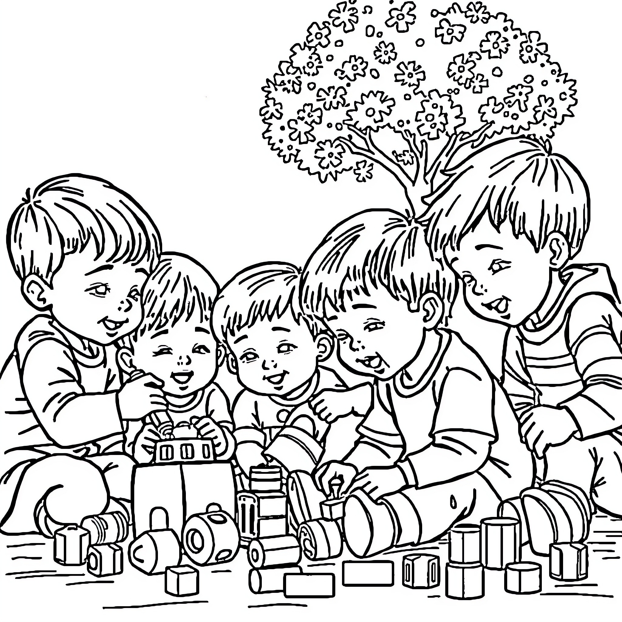 Riders of imagination playing with toys Coloring Page (free black-and-white line drawing printable PDF for all, from beginners to advanced learners, including children, teens, adults, and seniors)