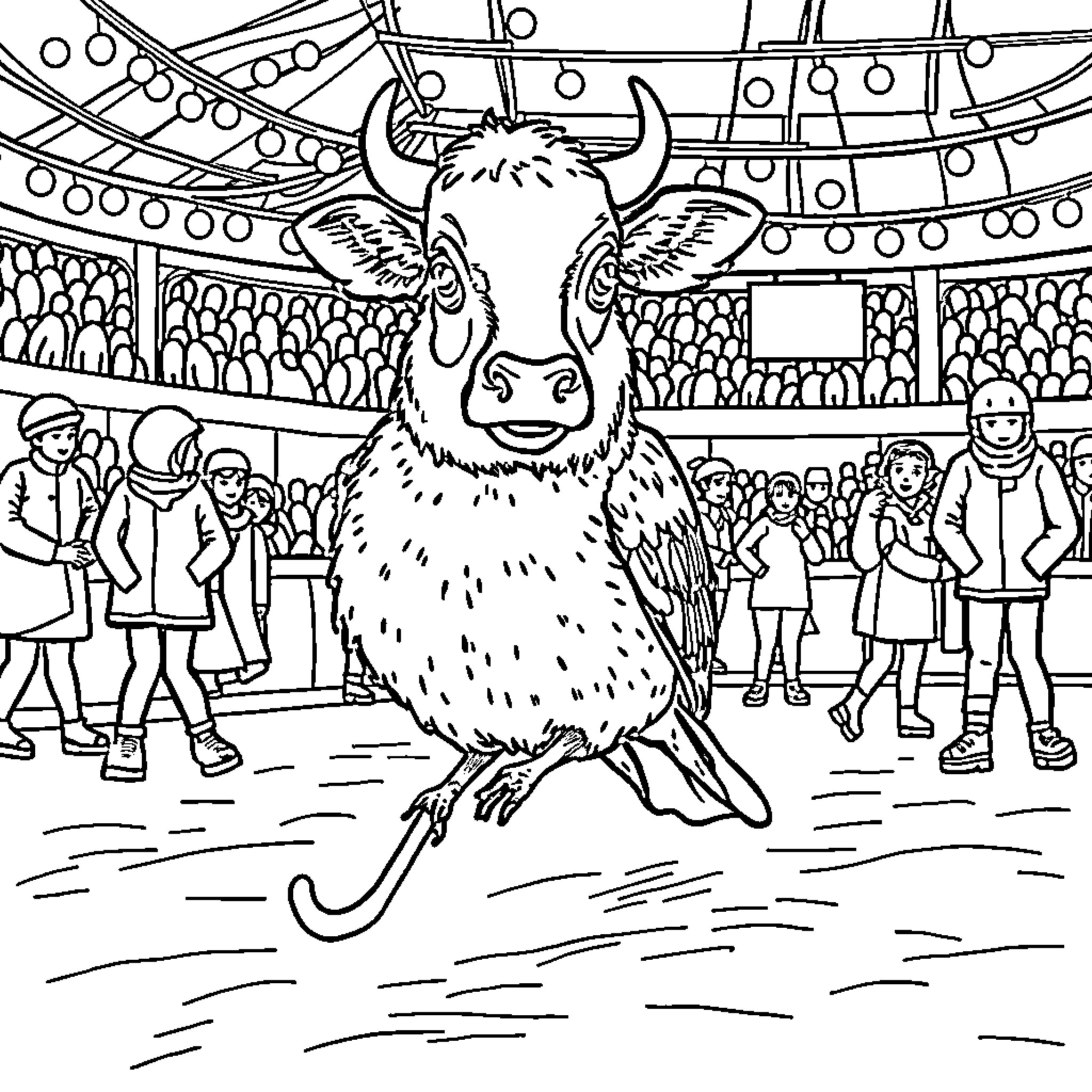 Bird performing in a circus show Coloring Page (free black-and-white line drawing printable PDF for all, from beginners to advanced learners, including children, teens, adults, and seniors)