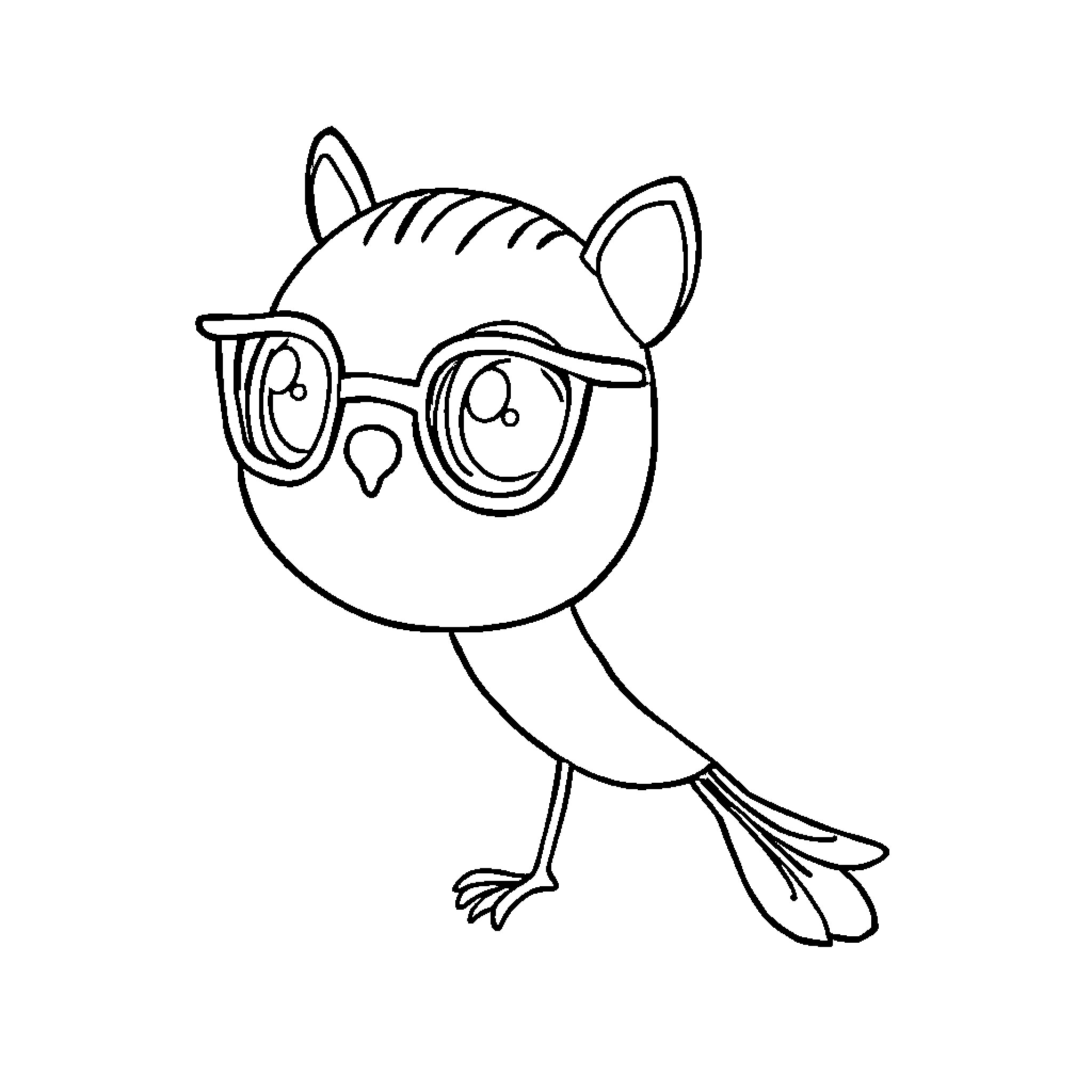 Autism bird wearing glasses in outline Coloring Page (free black-and-white line drawing printable PDF for all, from beginners to advanced learners, including children, teens, adults, and seniors)
