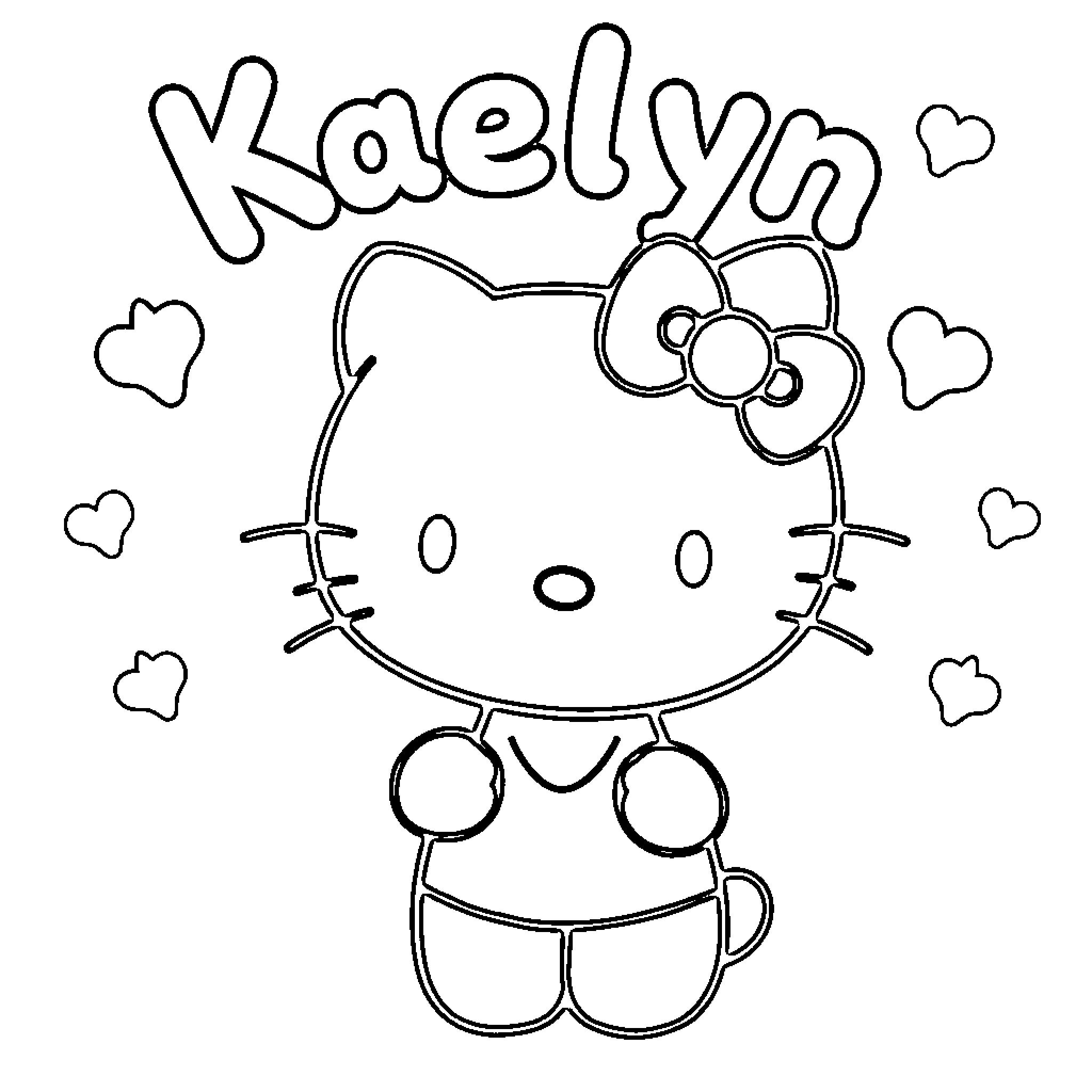 Hello Kitty cute and happy illustration Coloring Page (free black-and-white line drawing printable PDF for all, from beginners to advanced learners, including children, teens, adults, and seniors)