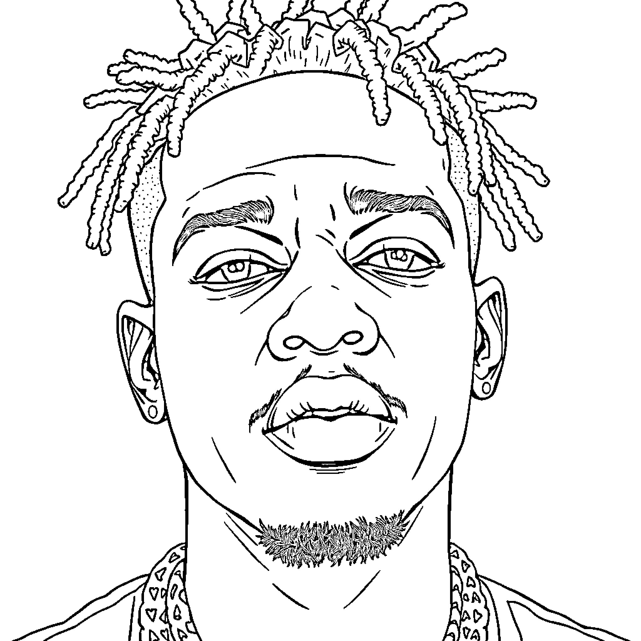 Lil Uzi Vert's eclectic style and expression Coloring Page (free black-and-white line drawing printable PDF for all, from beginners to advanced learners, including children, teens, adults, and seniors)
