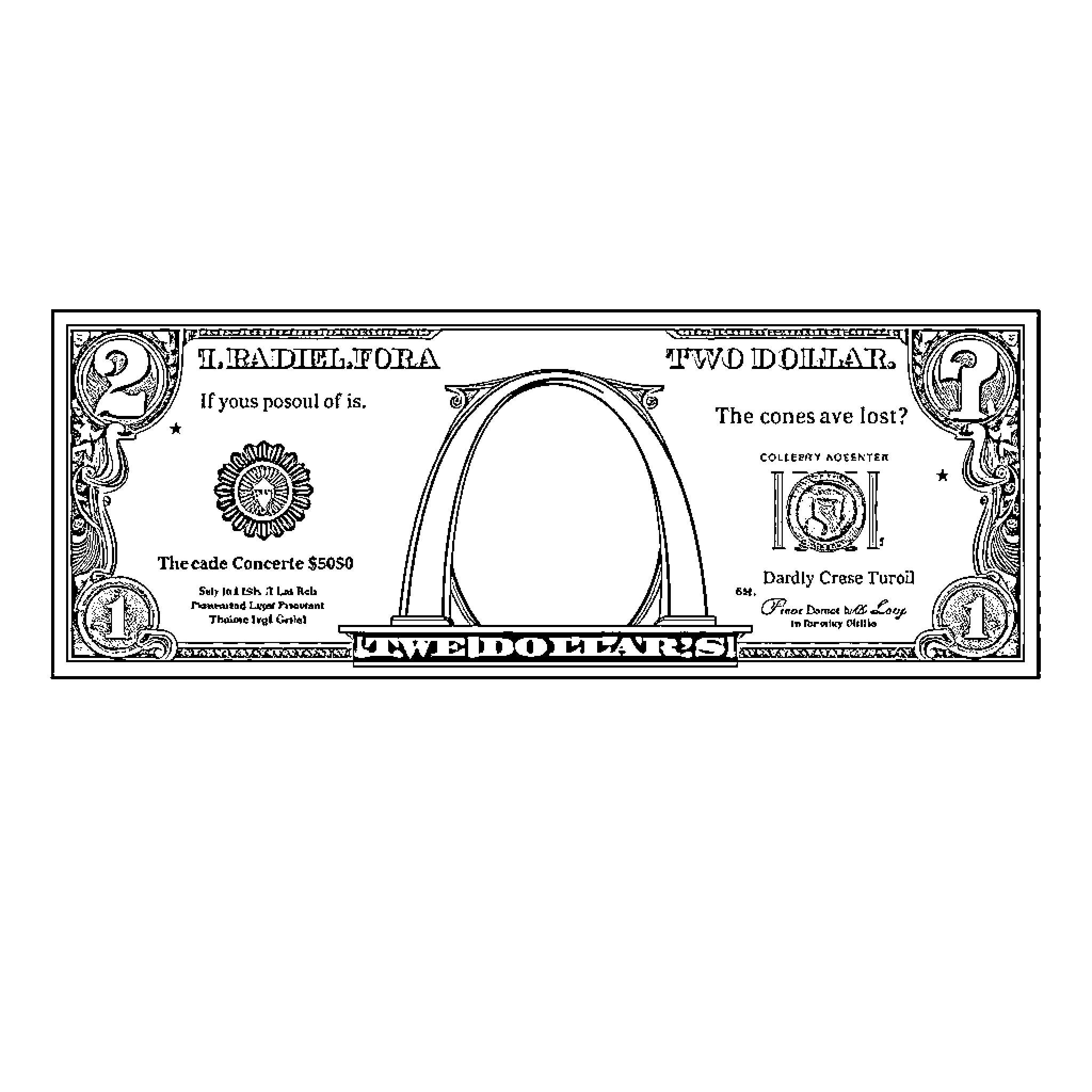 Dollar Bill with Puzzle Pieces Coloring Page (free black-and-white line drawing printable PDF for all, from beginners to advanced learners, including children, teens, adults, and seniors)