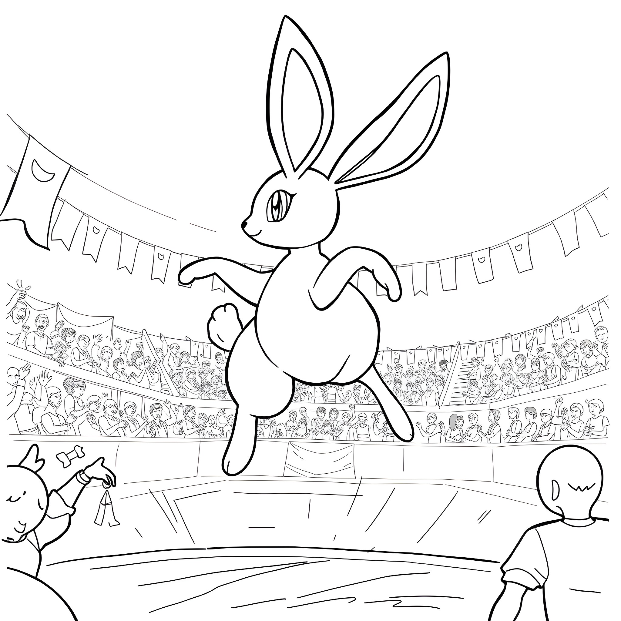 Loppuny's Triumphant Performance in the Arena Coloring Page (free black-and-white line drawing printable PDF for all, from beginners to advanced learners, including children, teens, adults, and seniors)
