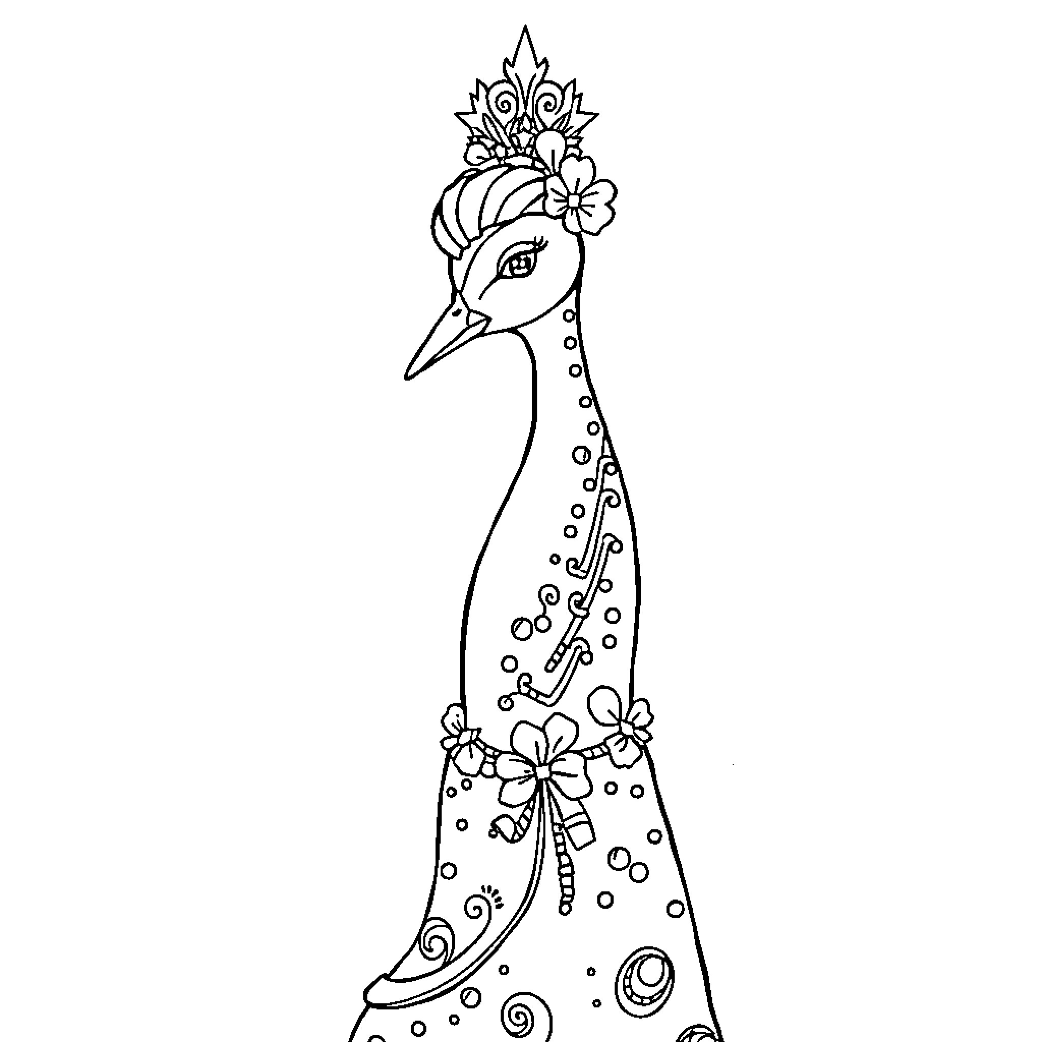 Swan with Floral Ornaments and Elegant Posture Coloring Page (free black-and-white line drawing printable PDF for all, from beginners to advanced learners, including children, teens, adults, and seniors)