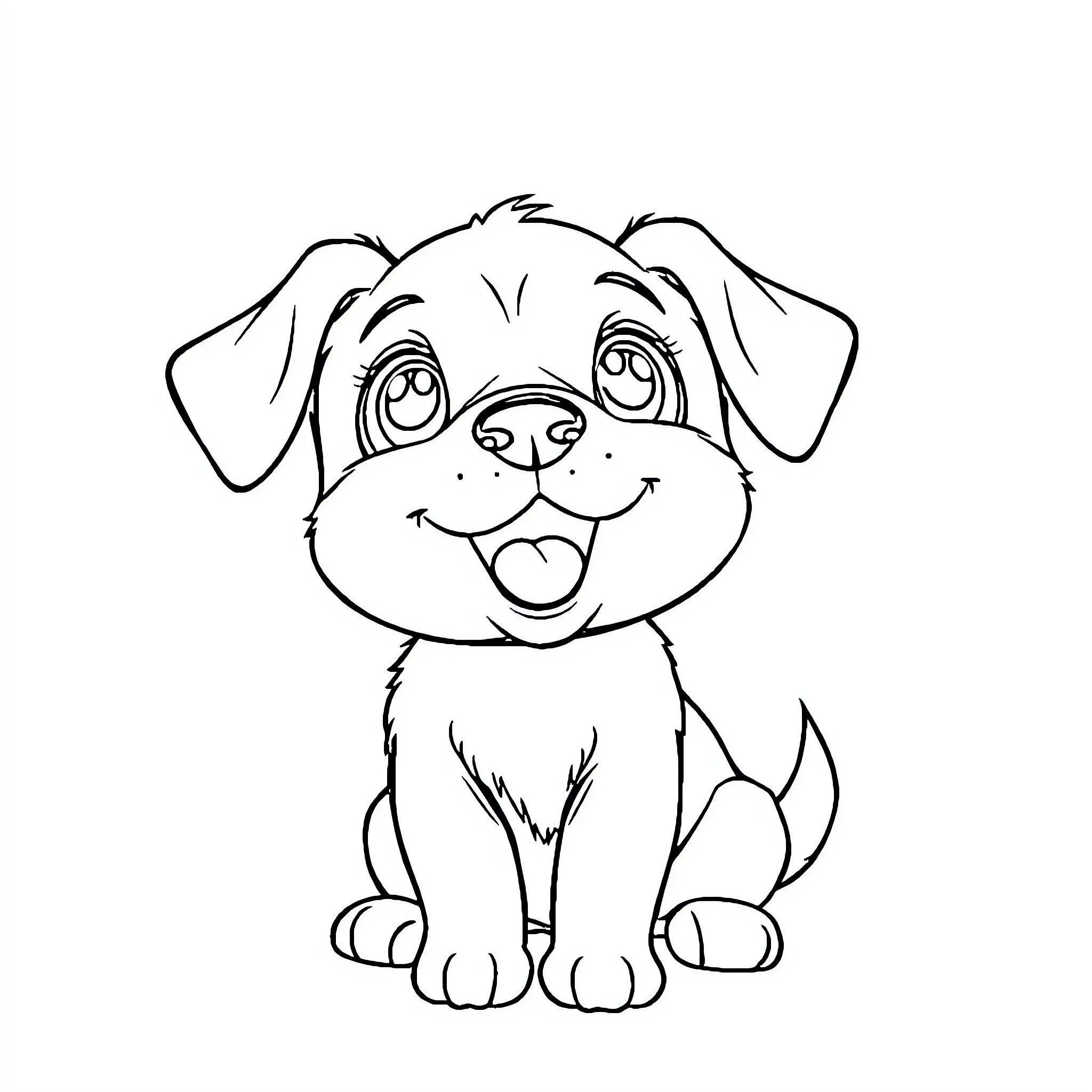 Puppy with cute expression Coloring Page (free black-and-white line drawing printable PDF for all, from beginners to advanced learners, including children, teens, adults, and seniors)