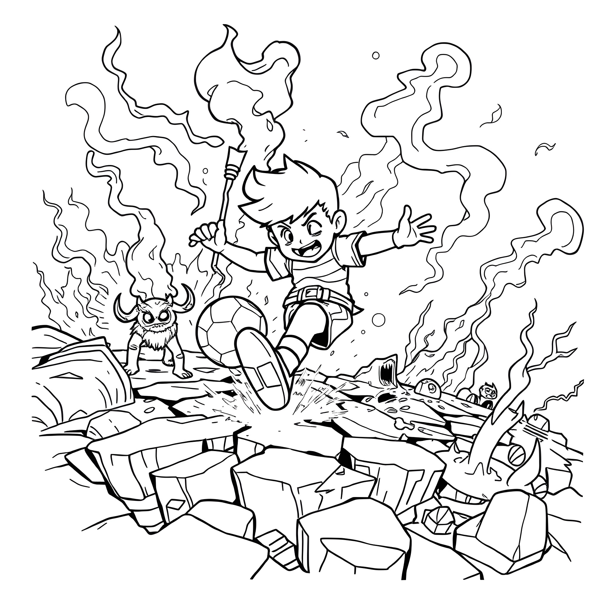 Vault Boy's Adventurous Escapade Coloring Page (free black-and-white line drawing printable PDF for all, from beginners to advanced learners, including children, teens, adults, and seniors)