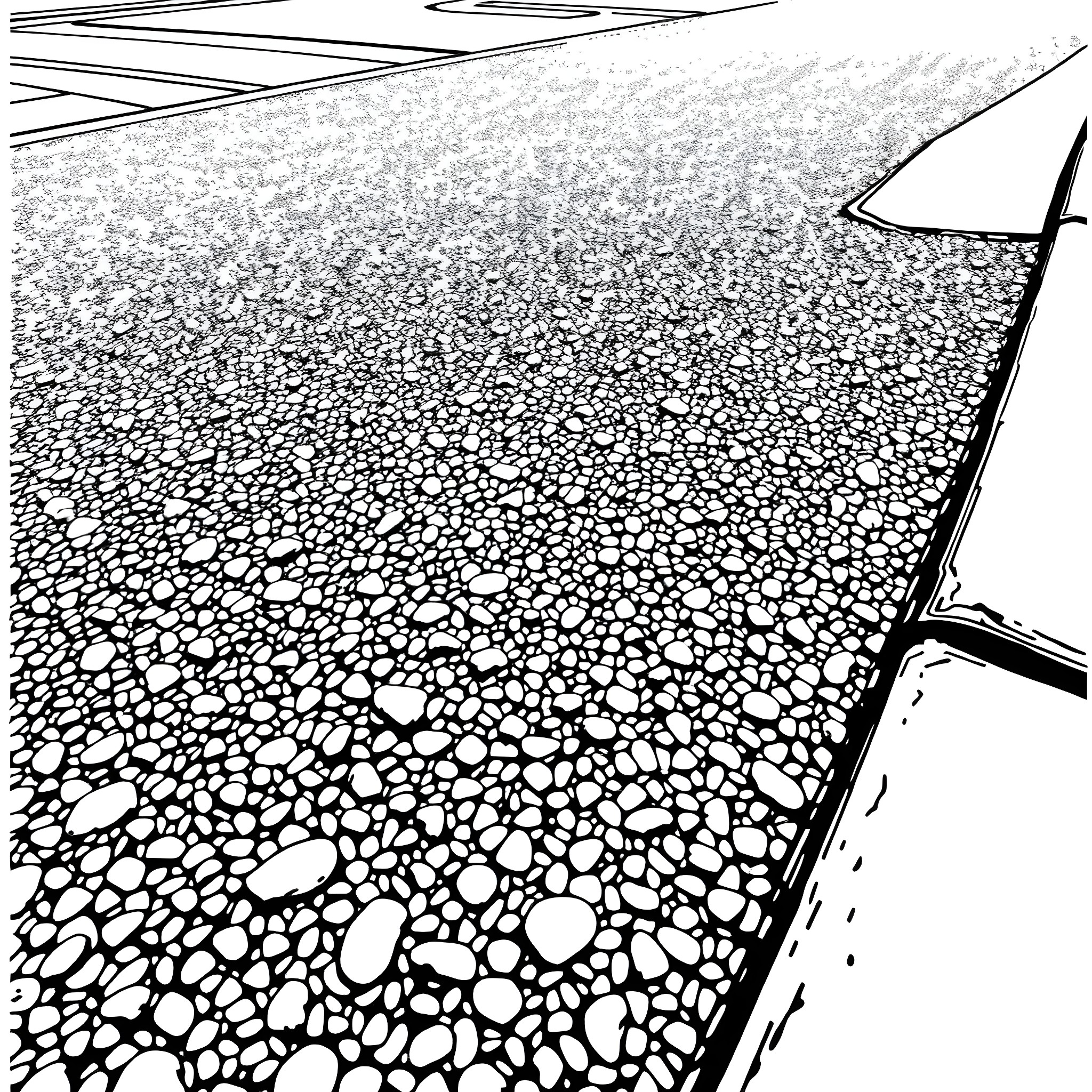 Asphalt pebbles and vehicle tracks Coloring Page (free black-and-white line drawing printable PDF for all, from beginners to advanced learners, including children, teens, adults, and seniors)